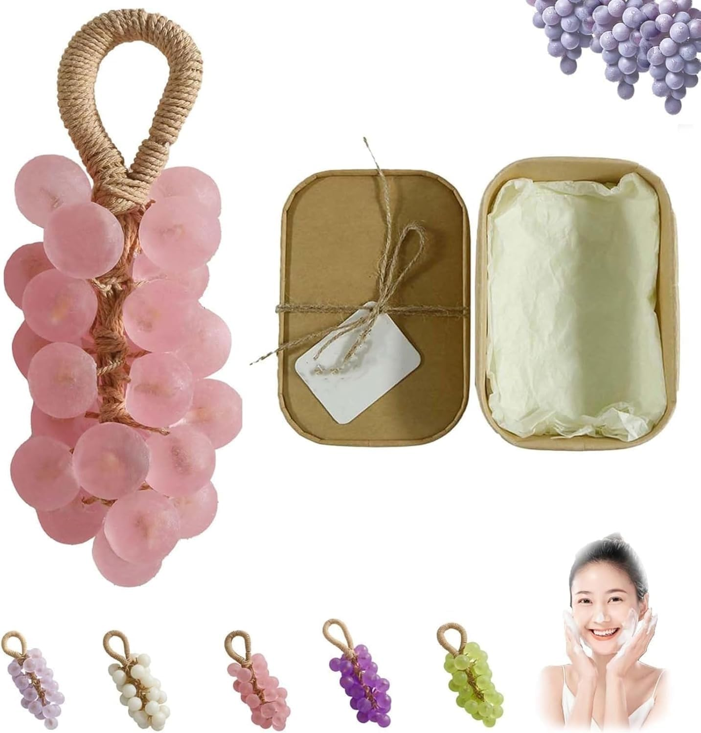 Handmade Crystal Grape Soap on a Rope, Moisturizing Essential Oil Soap for Hand, Face & Body, Decorative for Women & Men, Long Lasting Fragrance Gift (3) image number 4