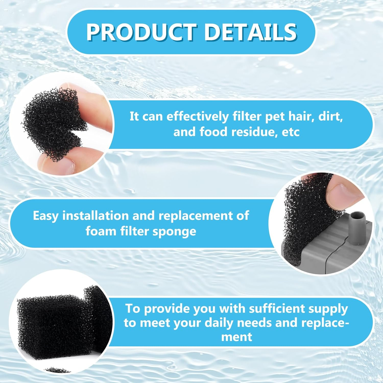 20Pcs Replacement Foam Filters for Pet Water Fountain | Compatible with PETKIT Eversweet 3 Pro, Solo 2 & Solo SE Cat Fountains | Keep Drinking Water Clean & Fresh image number 3