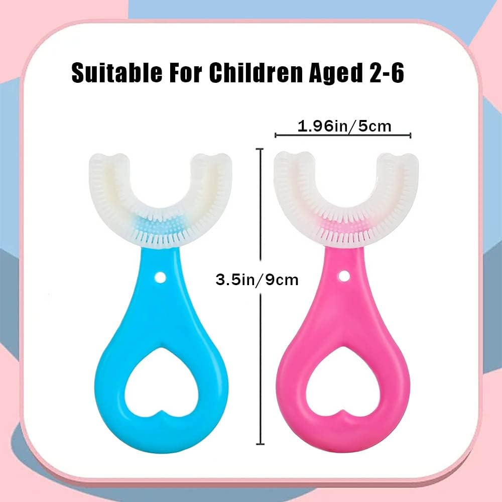 2Pcs Kids Toothbrushes,U Shaped Whole Mouth Silicone Teeth Brush for Kids 2-6Y(Blue,Pink） image number 3