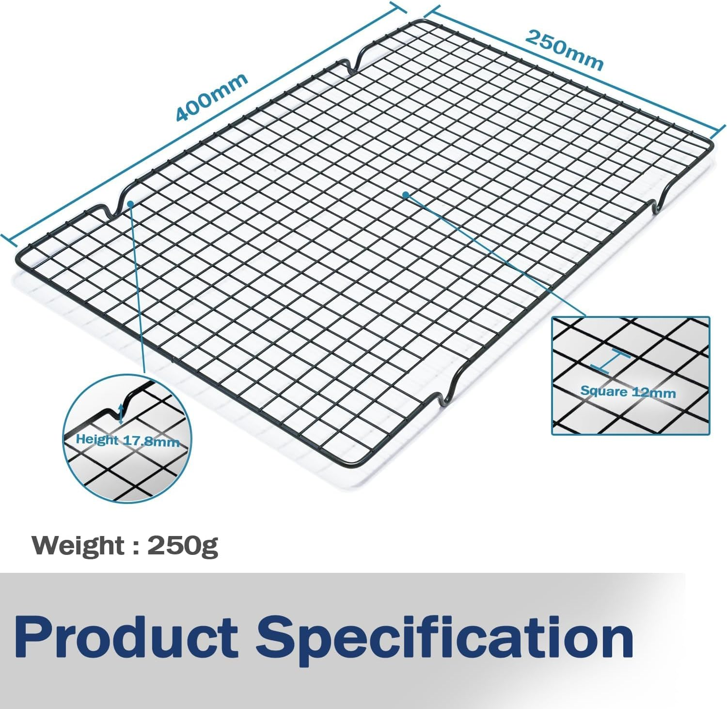 Cooling Rack 2 Sets, Cookie Cooling Wire Racks for Cooking, Baking, Roasting, Grilling, Drying, Oven Safe Grill Rack, Small Squares Grids(40 * 25Cm (2 Packs)) image number 4
