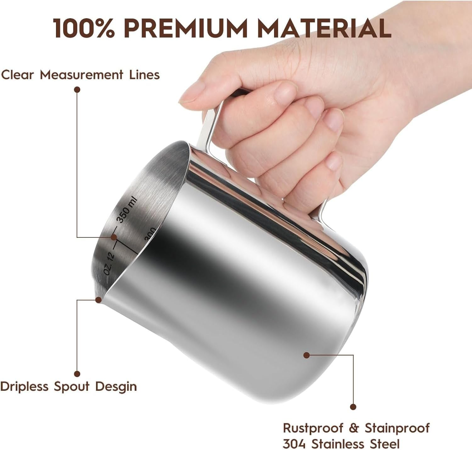 Mumoo Bear Milk Frothing Pitcher Decorating Art Pen SUS304, Stainless Steel Milk Frother Cup Steaming Measurements inside for Espresso Machine Coffee Foam Making Cappuccino Latte Art (12 Oz/ 350Ml) image number 4