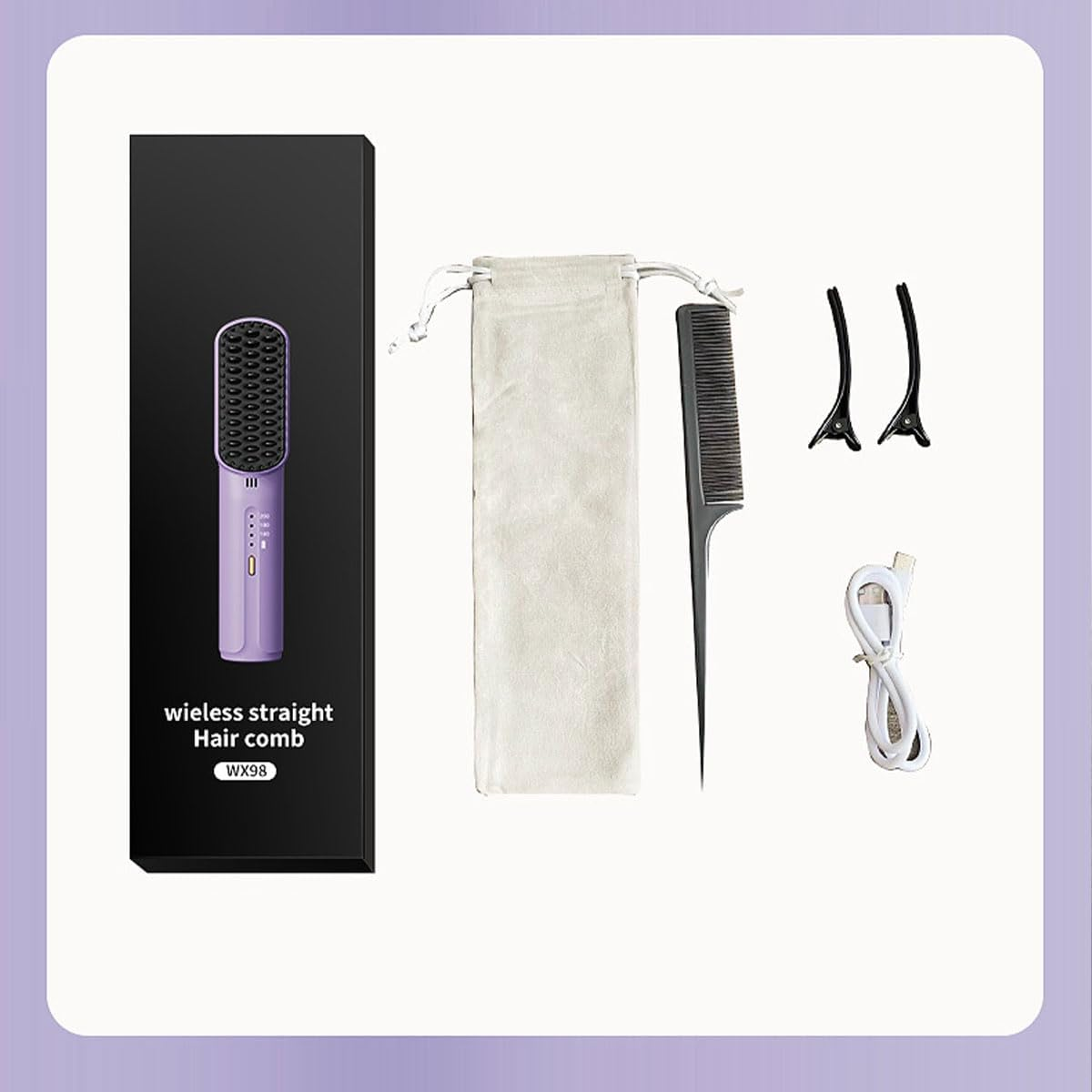 Portable Cordless Mini Hair Straightening Comb,Rechargeable Mini Hair Straightener, Negative Ions Do Not Hurt Hair,3-Speed Adjustment Temperature Usb,Light Weight Hot Comb Hair Straightener (Black)