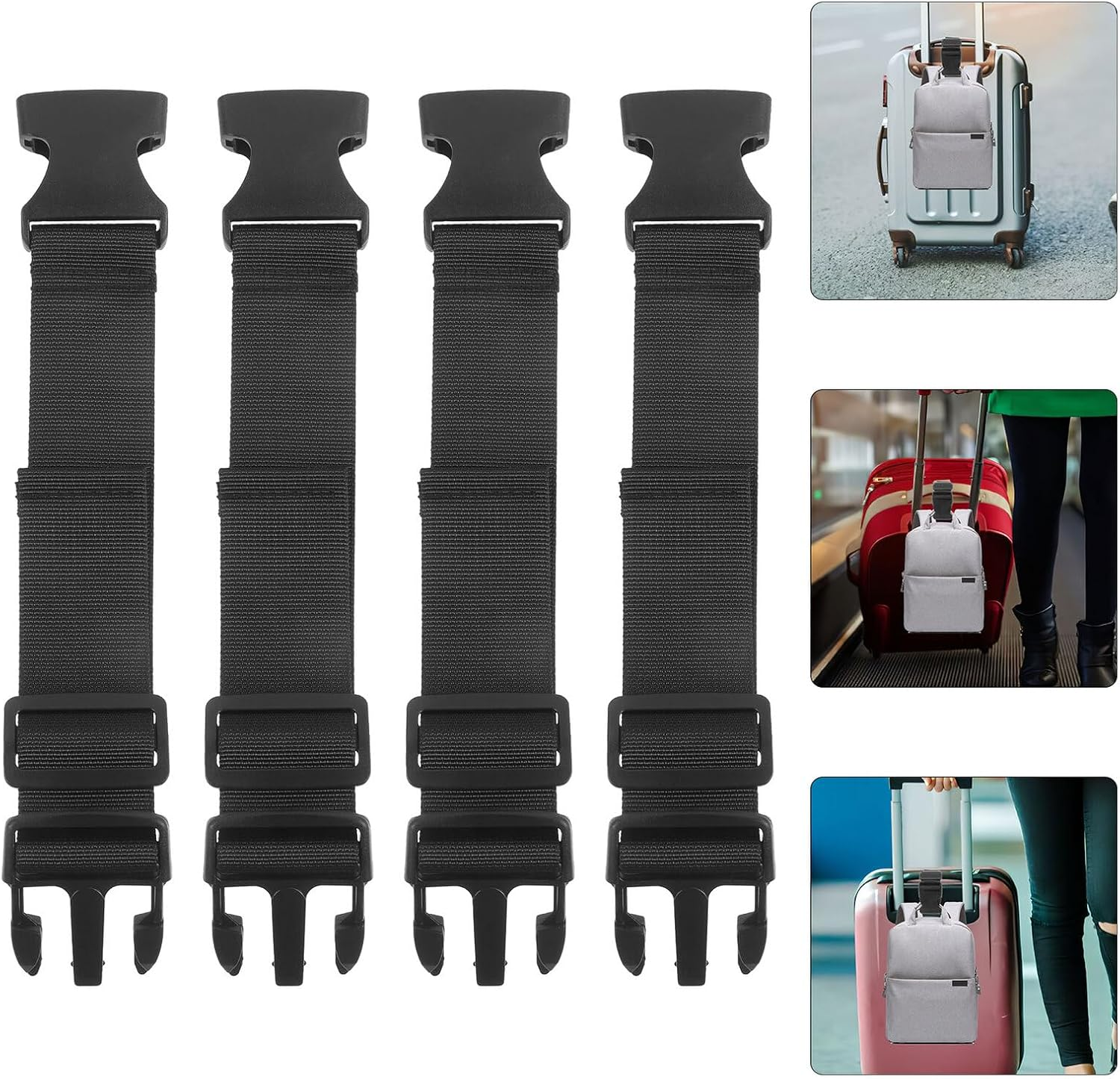 GALPADA 4 Pcs Adjustable Adding Bag Luggage Straps Fabric and Plastic Material Secure and Flexible Connectors for Travel Suitcases and Backpacks Practical Multi-Suitcase Bundling image number 5