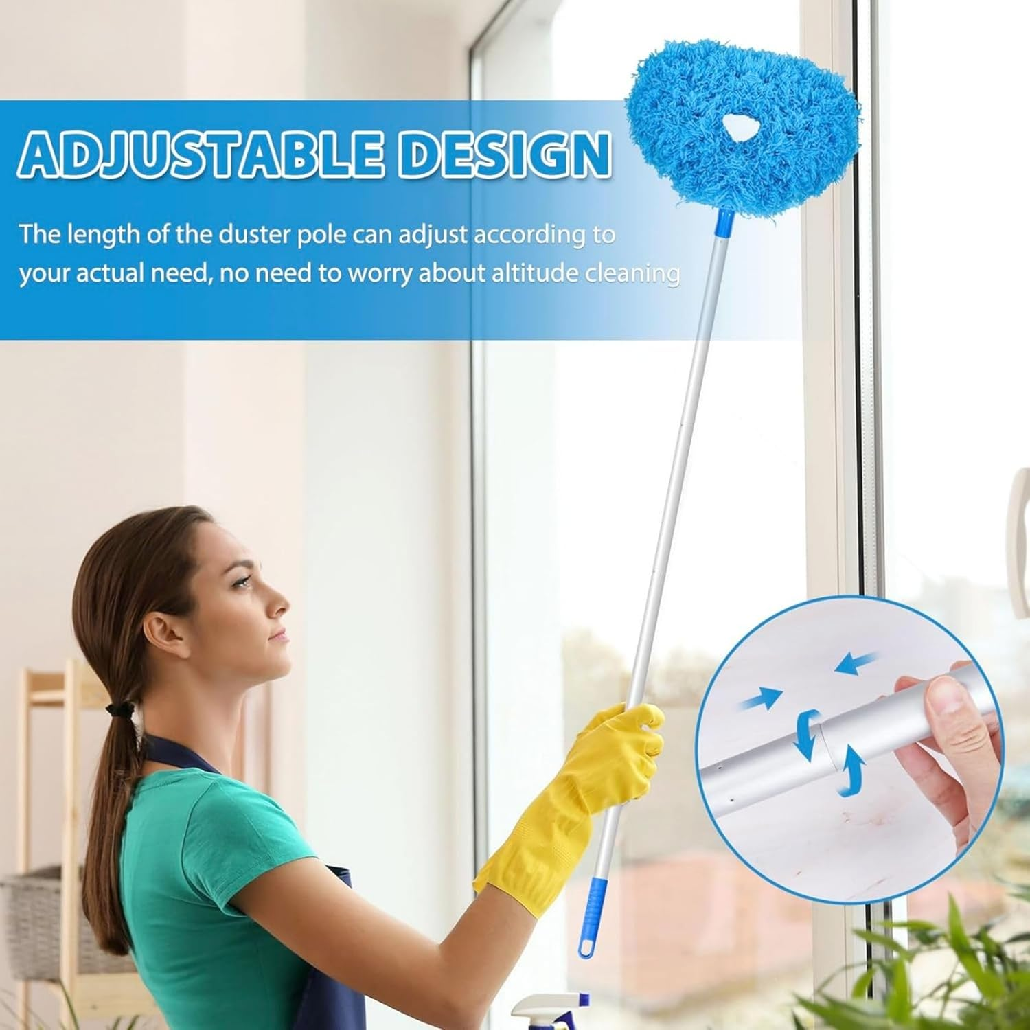 High Ceiling Fan Blade Cleaner Duster Cleaning Long Pole Extension Microfiber Feather Brush Window Blind Wall Cobweb Dust Extendable Handle Tool Washable Telescopic Web Maid Mop Telescoping Extended image number 3