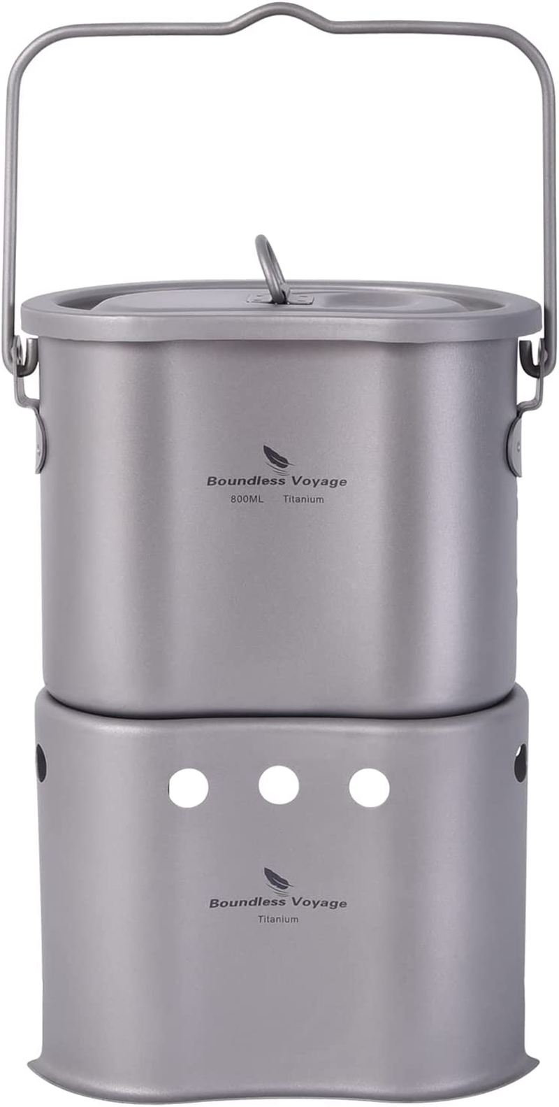 Boundless Voyage Outdoor Titanium Pot with Stove Set Ultralight Foldable Wood Stove Pot Set for Camping Picnic Hiking Backpacking Ti2005C image number 3