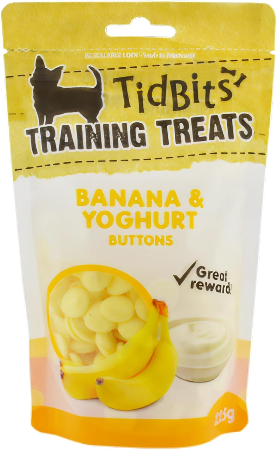 Tidbits Training Treats 225G, Banana & Yoghurt - Healthy Probiotic Boost, Protein & Calcium-Rich - Ideal for Training & Positive Reinforcement image number 2