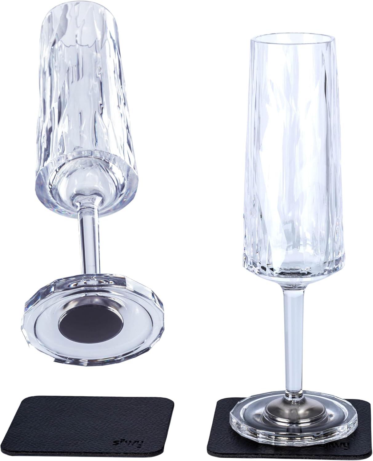 Silwy&reg; HIGH-TECH Plastic Magnetic Glasses Includes Metal Nano Gel Pads - Non-Slip Camping Glasses, Boat and Yacht Accessories (Sparkling Wine // 0.15L // Set of 2) image number 2