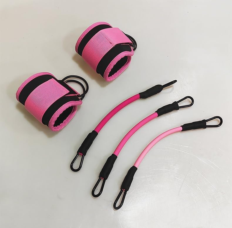 Ankle Strap with Exercise Bands for Leg Butt Training Workout Equipment, Ankle Resistance Bands with Cuffs, Ankle Band Fitness Equipment for Legs, Glutes,1Set.(Pink image number 5