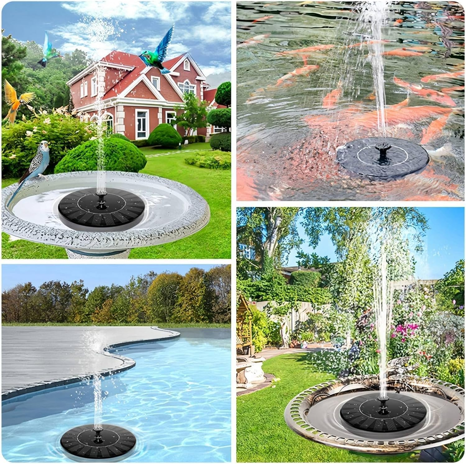 Solar Fountain, Living Solar Fountain for Bird Bath, Floating Water Fountain Pumpwith LED Lights, 8 Nozzle for Garden, Birdbath, Pool, Pond, Fish Tank, Outdoor image number 4