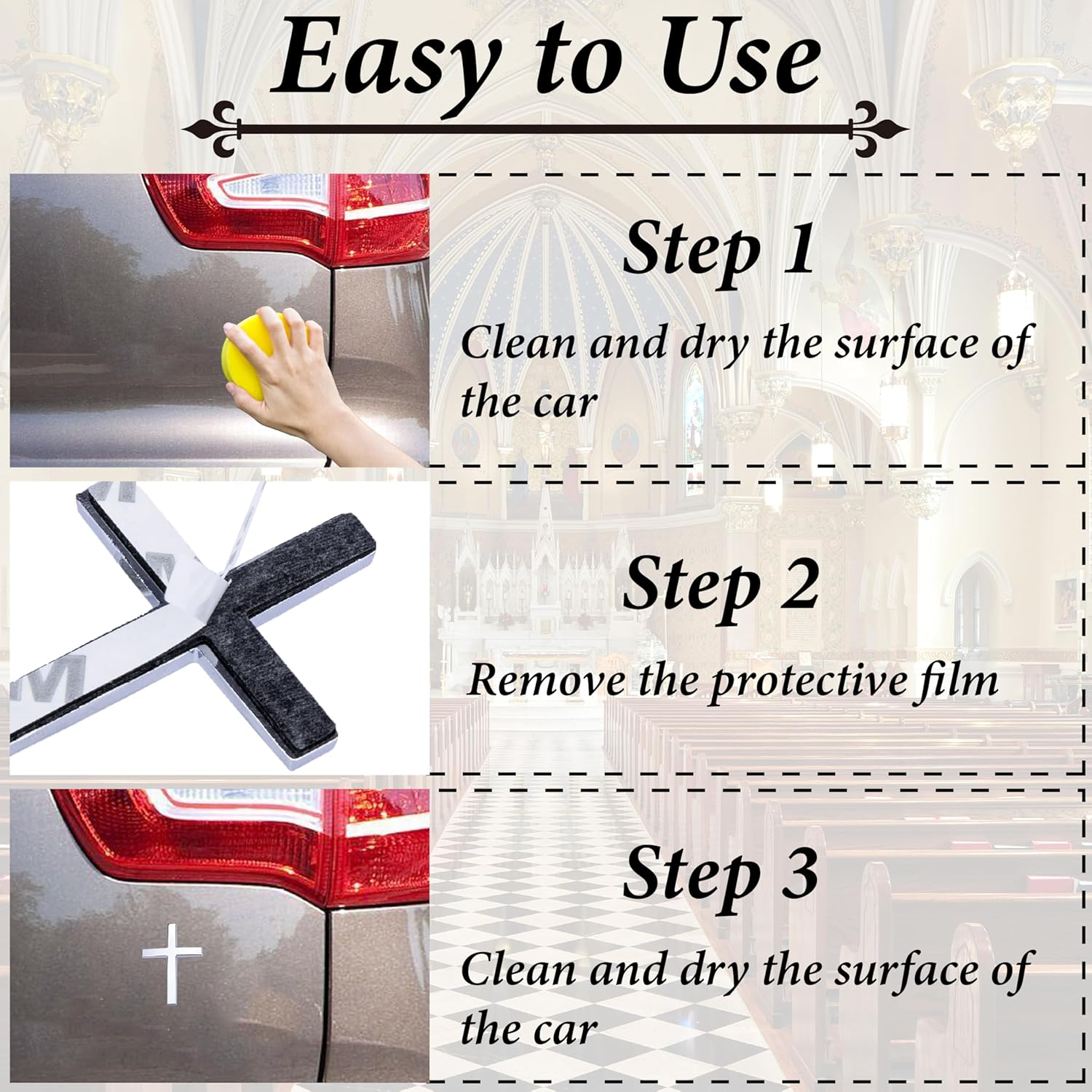 Metal Cross Decals for Cars, 2.5"&times;1.8" Christian Car Emblem Badge Decals, 3D Self Adhesive Cross Stickers Car Accessories, Jesus Stickers for Cars Body Fender Tail (Silver) image number 1