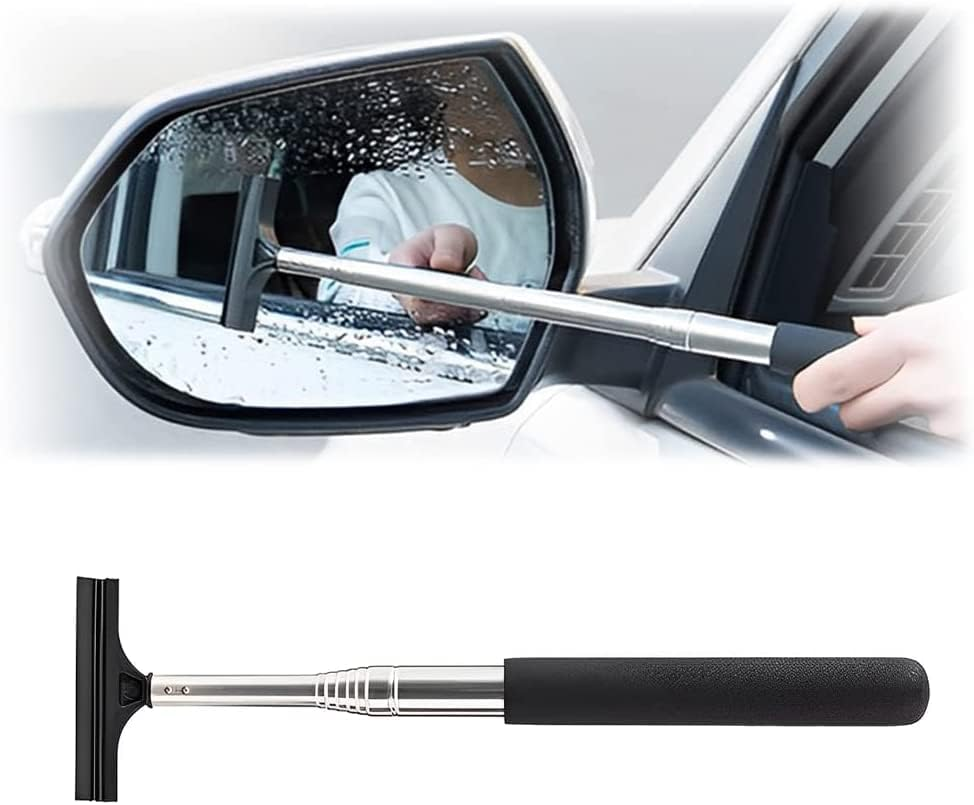 Car Rearview Mirror Wiper, Retractable Auto Glass Squeegee, Water Cleaner with Telescopic Long Rod, Portable Cleaning Tool for All Vehicles, Universal Automotive Accessories (Black) image number 1