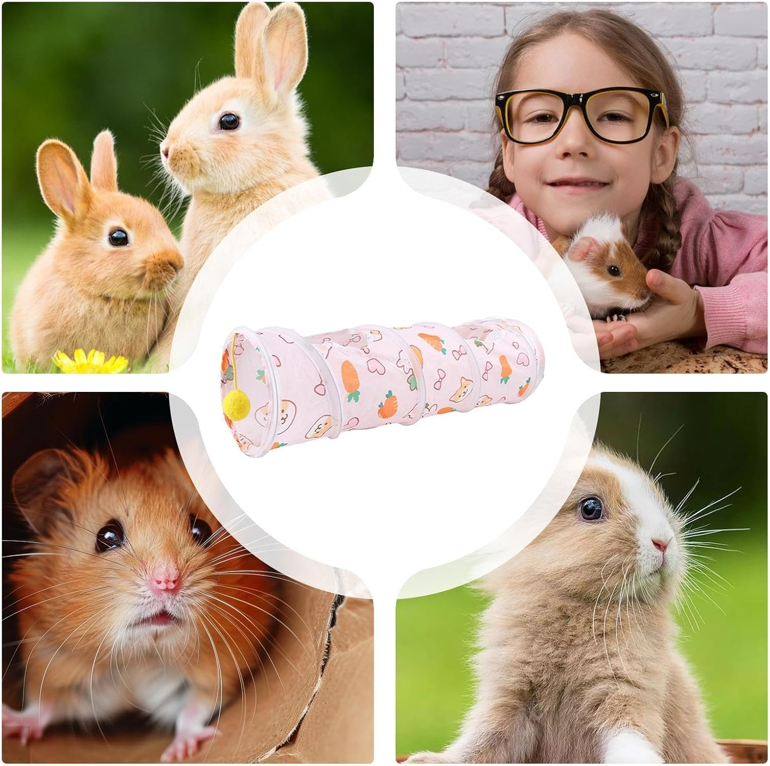 Small Animal Tunnel,Small Pet Exercise Tubes | Foldable Tunnels Cartoon Bunny Hiding Tube Activity Toy for Dwarf Rabbits, Hamster, Kitten - A image number 1