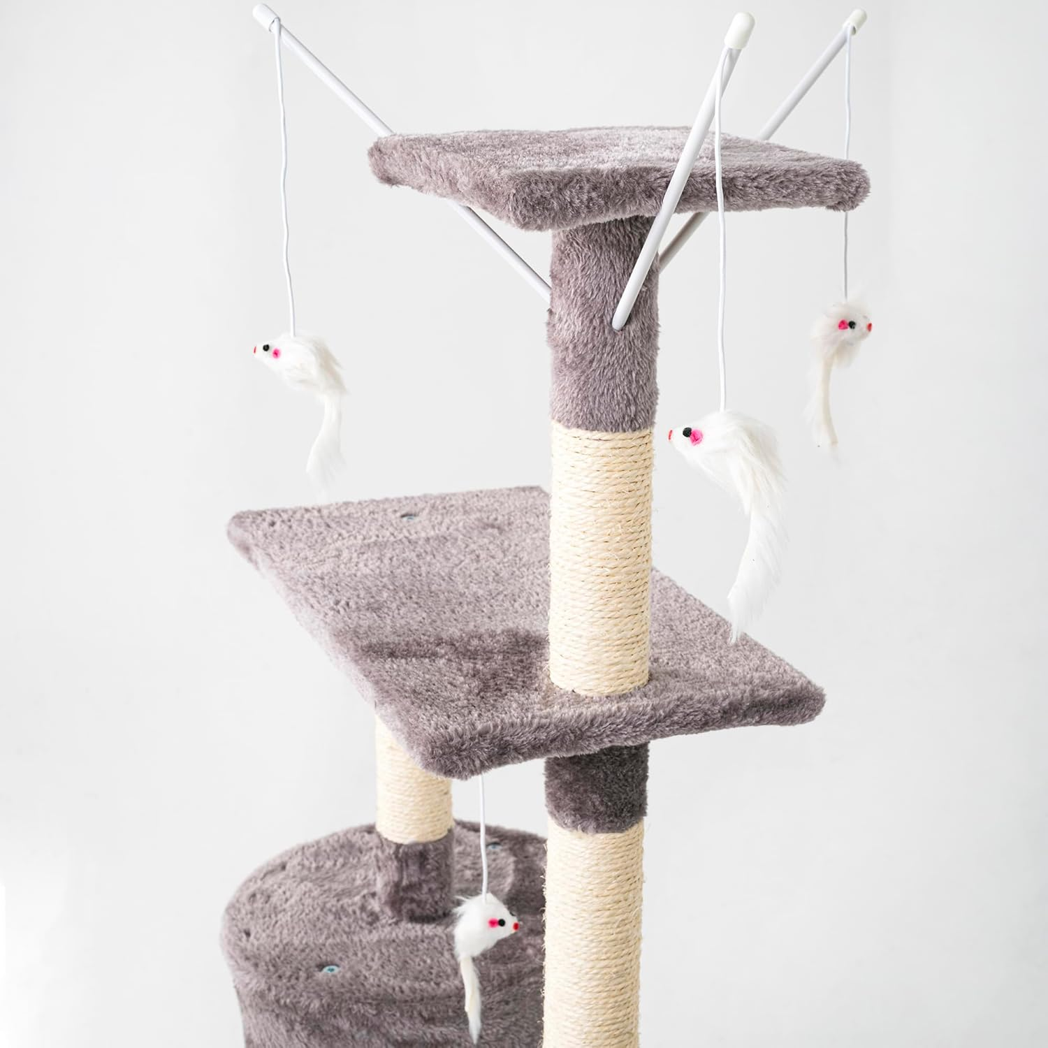 Casa Basics - Cat Tree NENI, Height: 144 Cm, Multi-Level Cat Scratching Post Play Tower with Ladder, Den, Nest, 3 Platforms and 4 Rats (Gray)