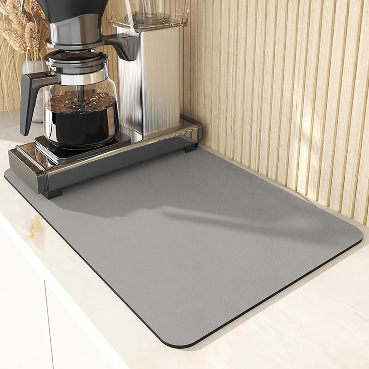 Shgarden Coffee Mat 40*60Cm Coffee Bar Mat Hide Stain Rubber Backed Absorbent Dish Drying Mat for Kitchen Counter Coffee Bar Accessories Fit under Coffee Maker Coffee Machine Dish Rack SH0041 (Grey) image number 2