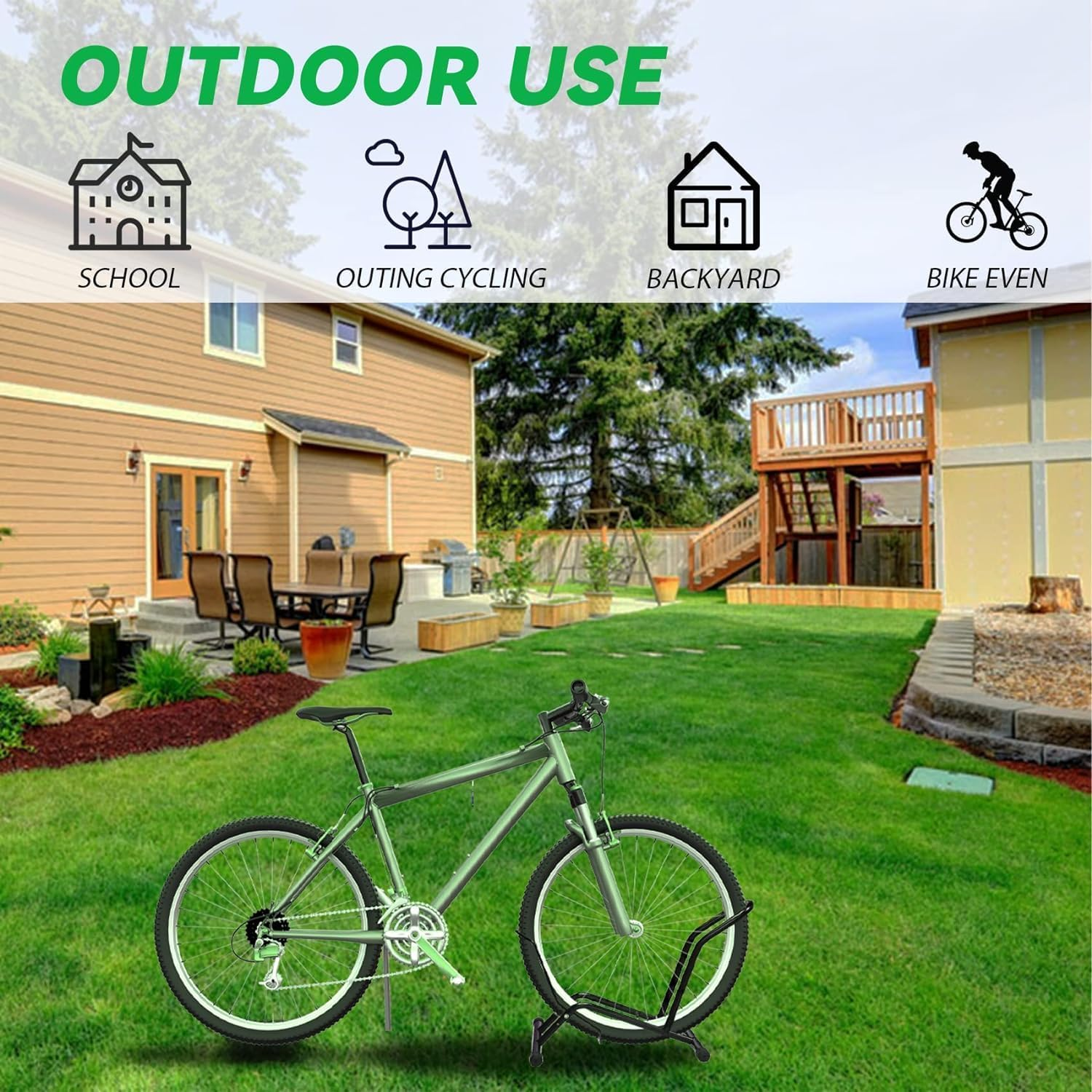 Bike Stand, Floor Bike Parking Rack, Garage Bicycle Stands for Storage Indoor/Outdoor, Front and Rear Wheel Parking Rack Stand Perfect for 16"-29" Kid'S Bikes/Mountain Bike/Road Bike image number 4