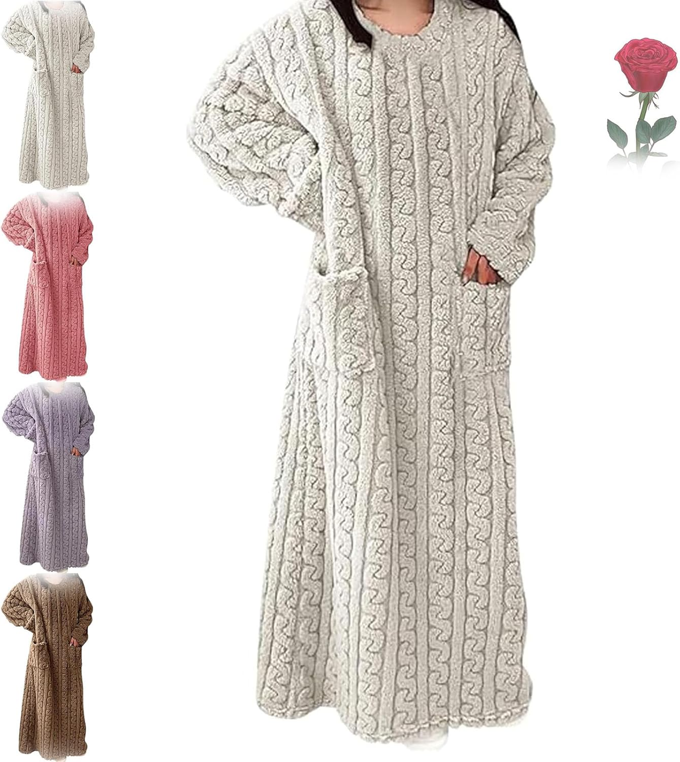 Women'S Winter Nightgown - Ultra Soft Coral Fleece & Velvet Loungewear, Extra Long Cozy Sleep Dress for Cold Nights image number 2