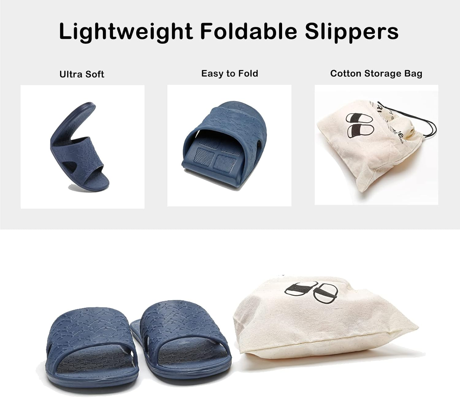 Anmerl Travel Slippers for Women and Men, Portable Foldable Slippers with Cotton Storage Bag, Soft Comfy Non-Slip Quick Dry House Bathroom Shower Shoes Spa Gym Swimming Beach Sandals image number 5