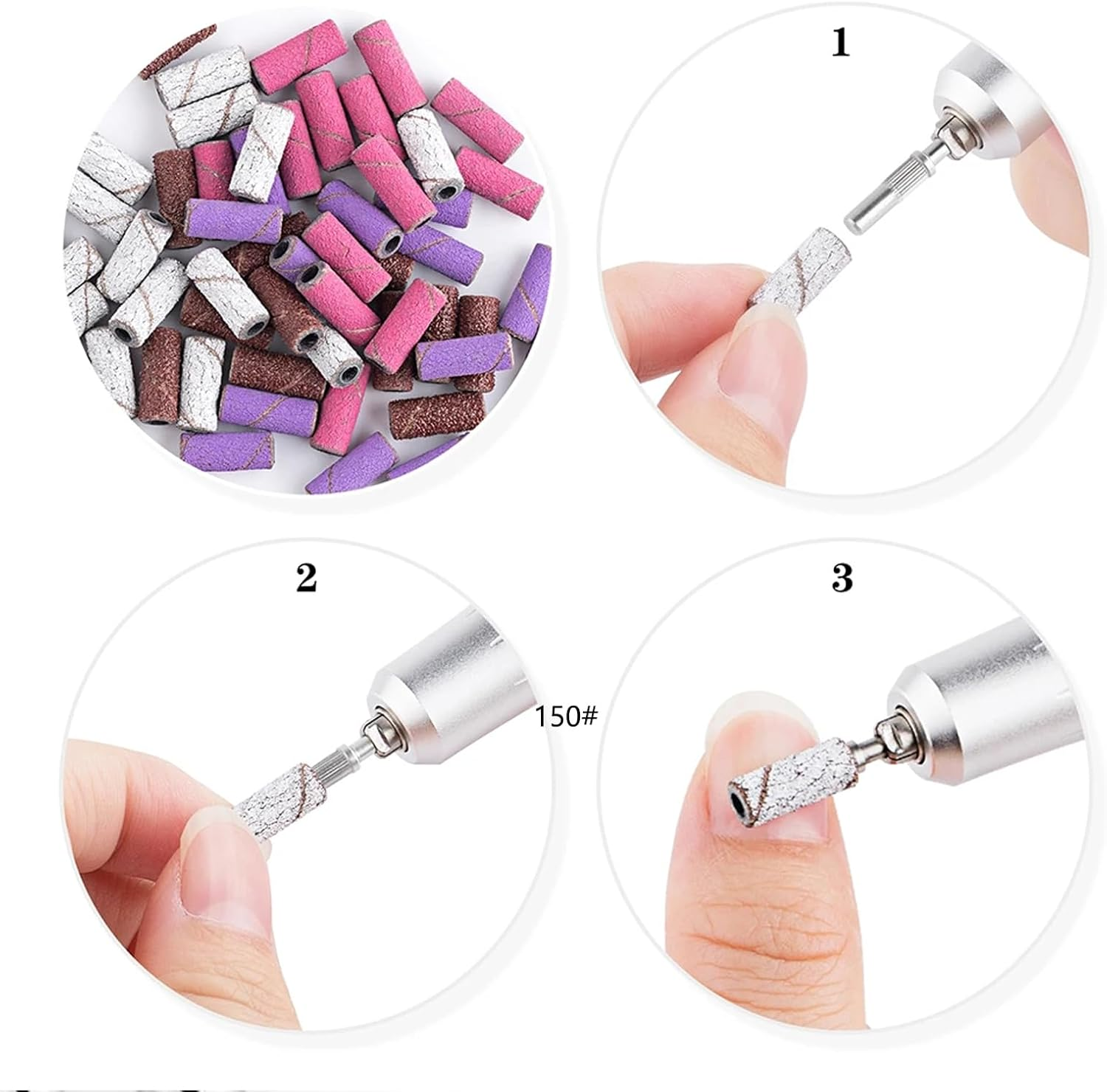 Misforu Sanding Bands for Nail Drill 60 Pcs 3Mm Professional Small Sanding Bands 80#120#150#240# Nail Sanding Bands with Small Mandrel Bit for Acrylic Nails Electric Nail Drill Nail Accessories Tool
