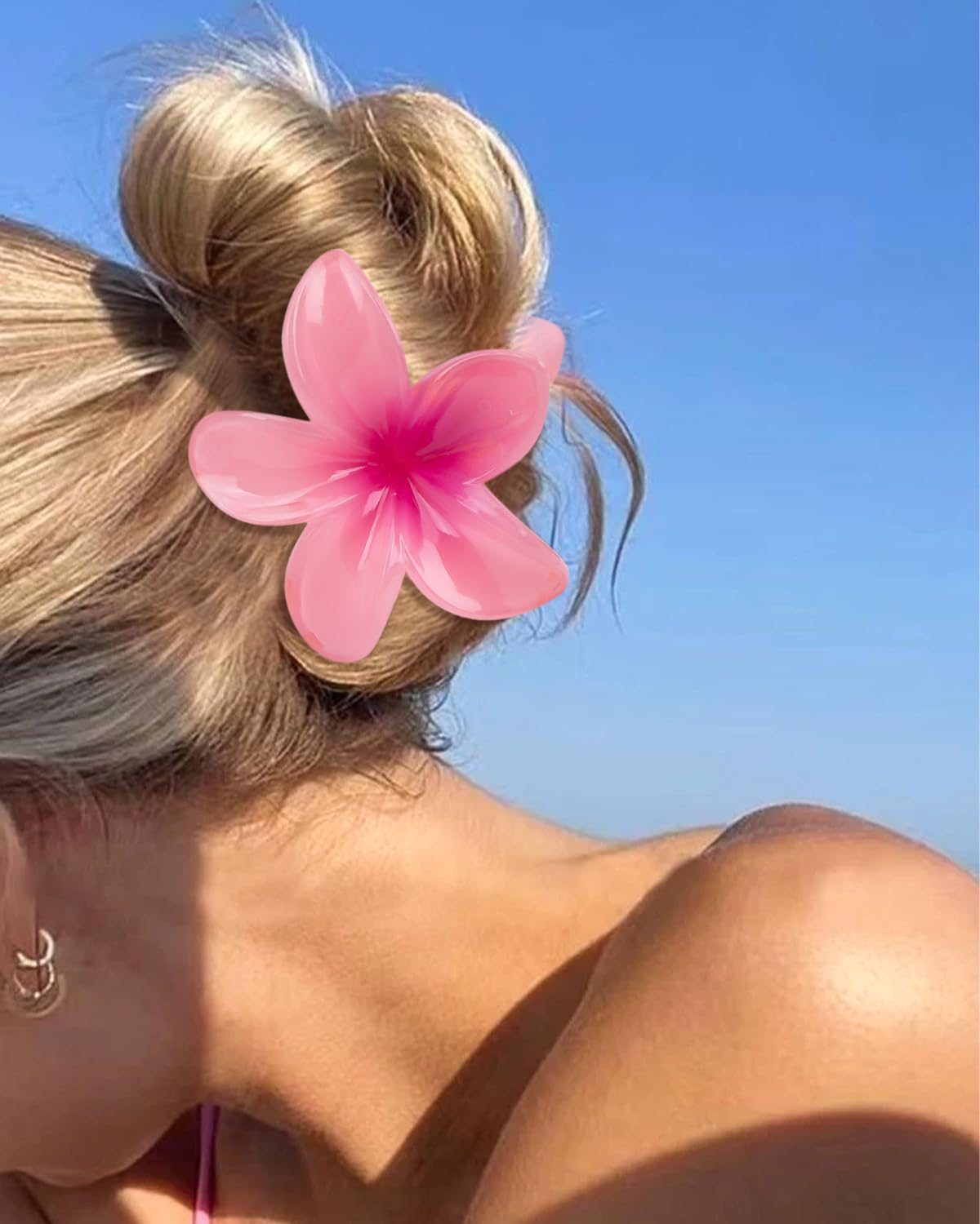 Kivzex Hawaiian Flower Hair Claw Clip for Women 6 PCS Plumeria Flower Hair Clips for Thick Thin Hair Hawaii Hair Accessories - Glossy 1 - Brilliant Gelly image number 2