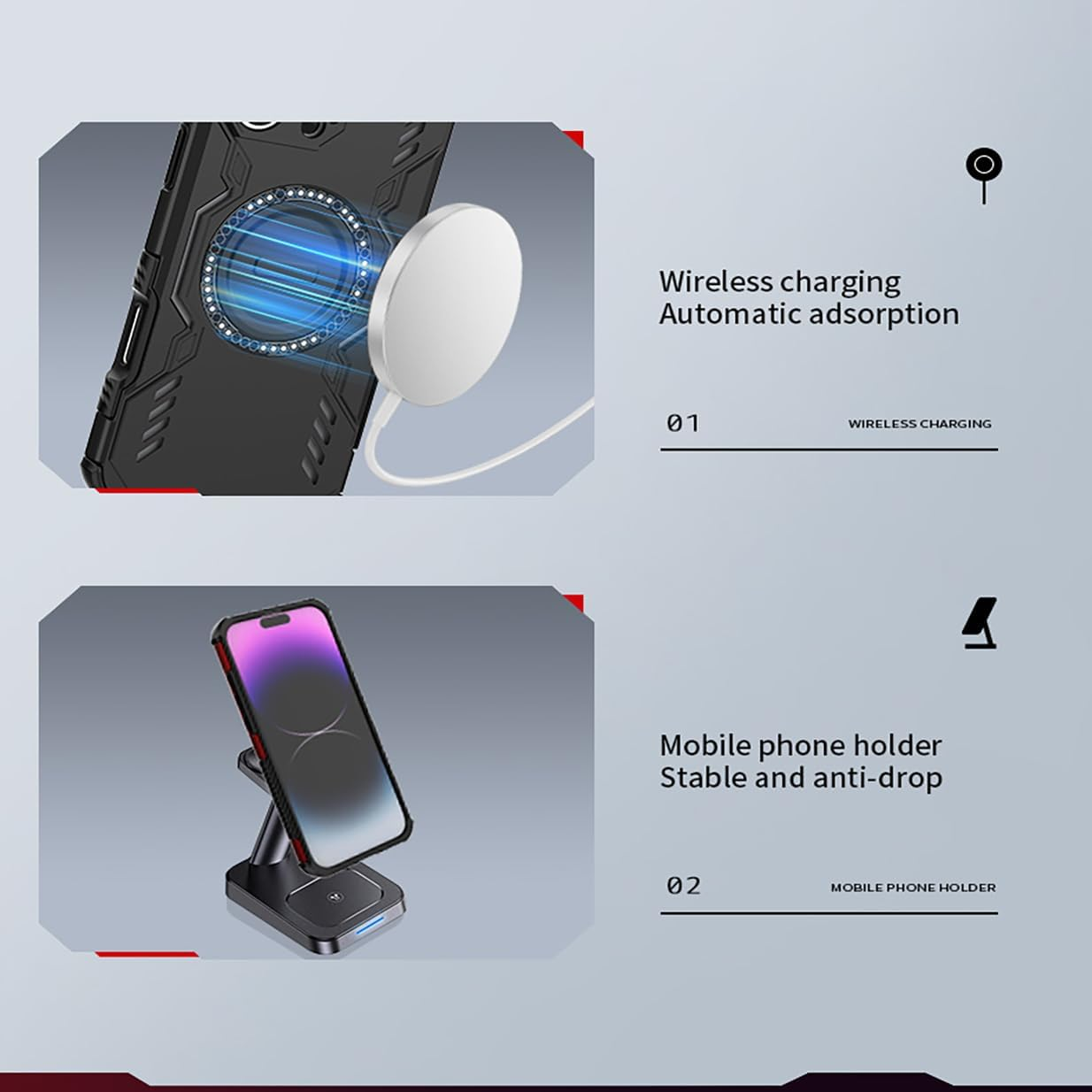 UPLAI Case for Nothing CMF Phone 2 Pro, Military Quality, Shockproof, Breathable Armour Mobile Phone Case with Magnetic Metal Ring and Airbag, Slim PC + TPU Protective Case, Black - Blue image number 6