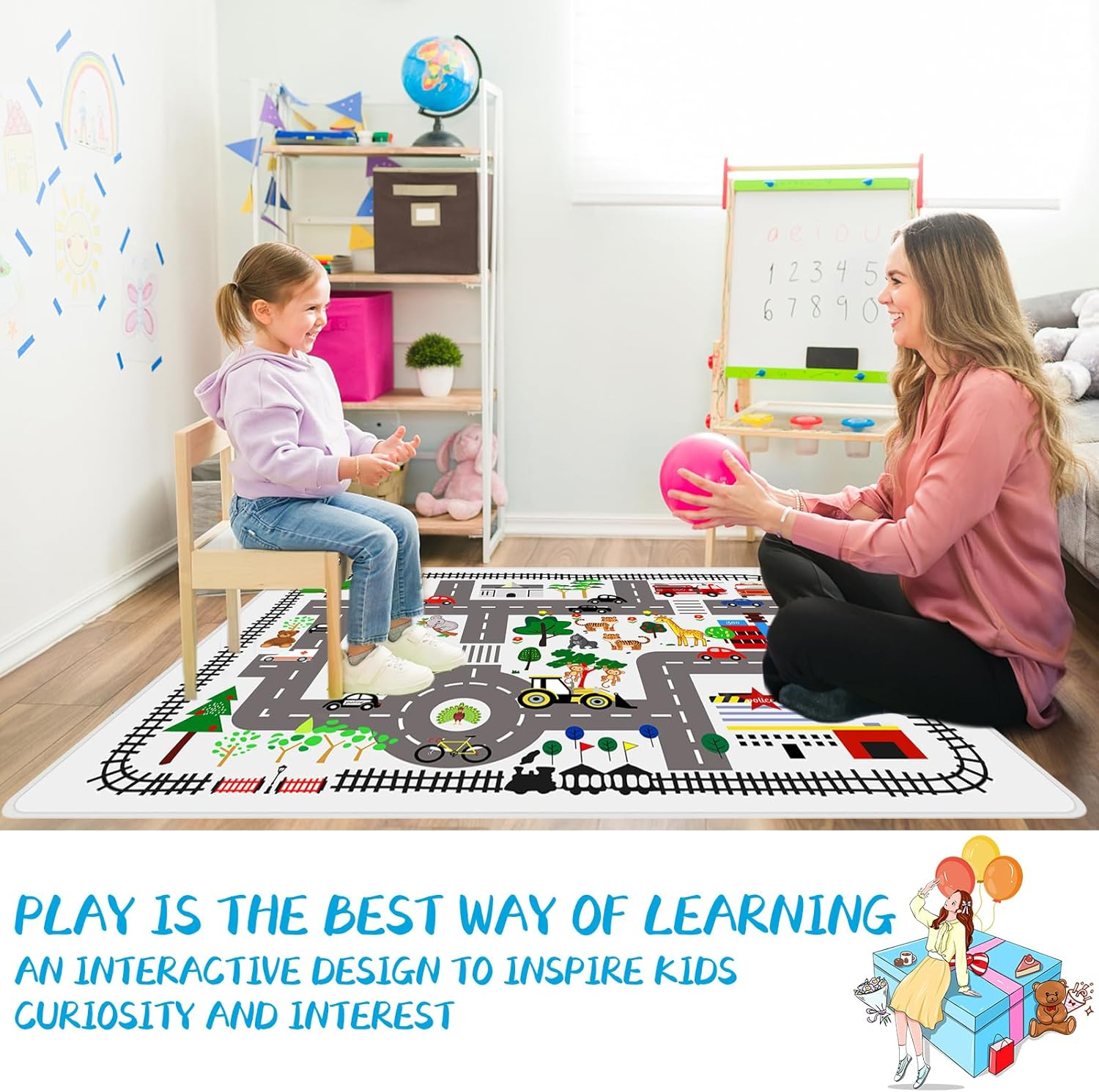 Play Mat Kids Rug Carpet Playmat Extra Large Learn Have Fun Safe Road Traffic System Multi Color Study Activity Centerpiece Play Mat for Playing with Cars for Bedroom Playroom (Road Traffic System 04) - Road Traffic System 04 image number 5