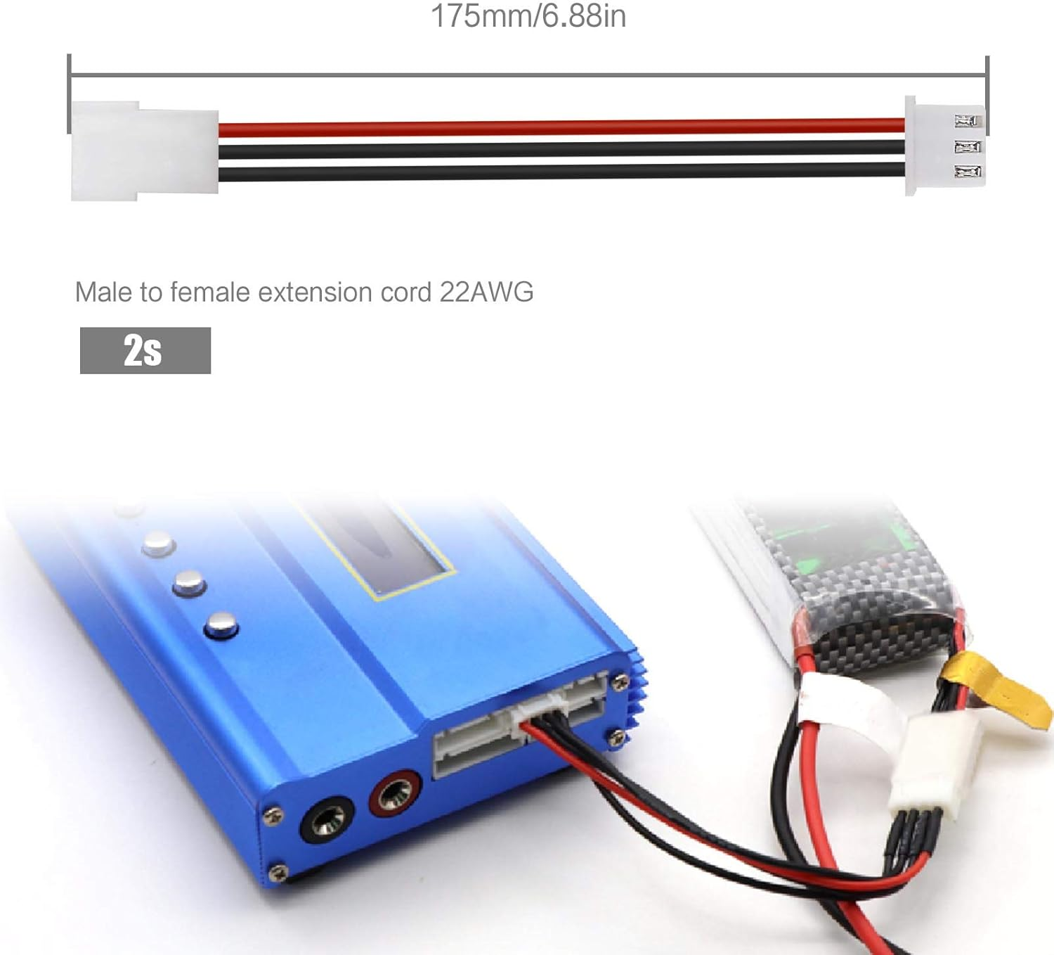 Emsea 5X 2S LIPO Battery Balance Charging Extension Cables JST-XH 2.54Mm Male Female Connector 22AWG Wire for RC Drone Quadcopter image number 4