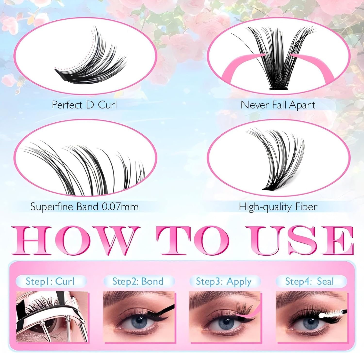 AYOCULTURE Lash Clusters for Natural Look - DIY Eyelash Extensions Kit with 30D 40D 50D, 32 Rows, 640Pcs image number 5