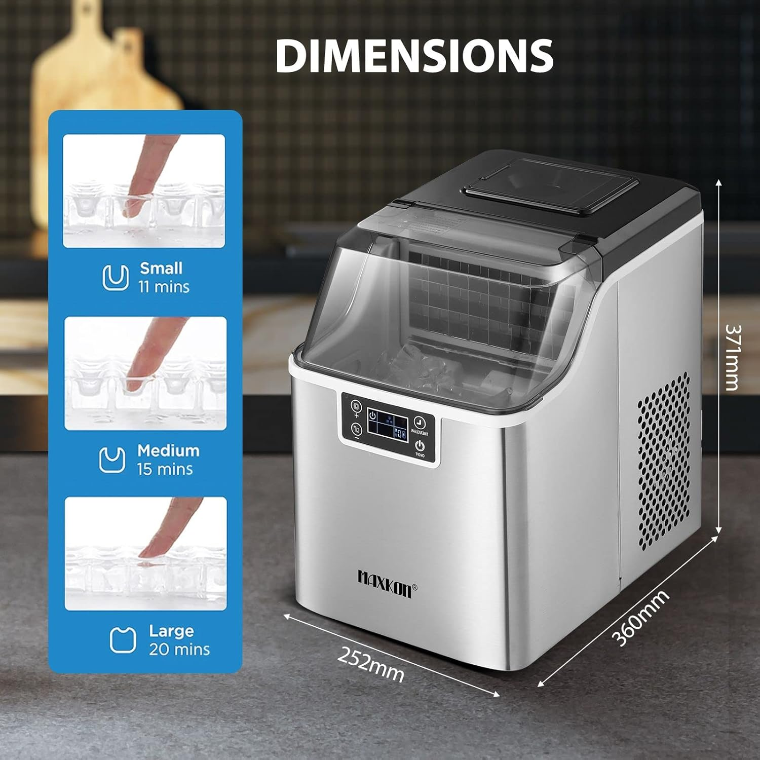 Maxkon 20Kg/24Hrs Countertop Ice Maker Machine Clear Cube Making,3.2L Water Tank Ice Making Machine, 2 Water Filling Ways, Stainless Steel Ice Machine for Home Office Bar Party Home Commercial - 13Kg image number 6