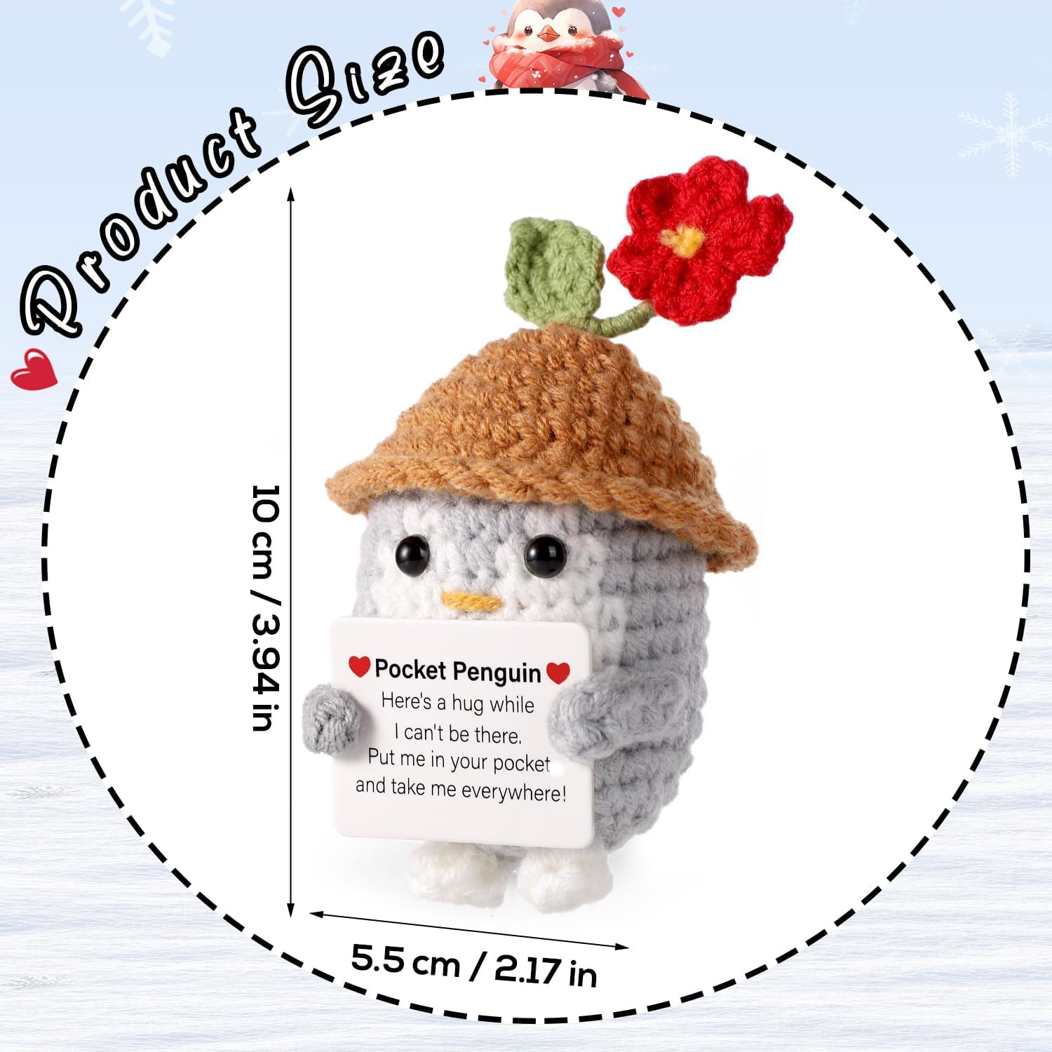 Lasuroa Funny Positive Penguin, 10 Cm Cute Knitted Penguin Toy with Card, Positive Potatoes, Creative Crochet Penguin with Hat for Families, Friends, Encouragement Gift image number 4