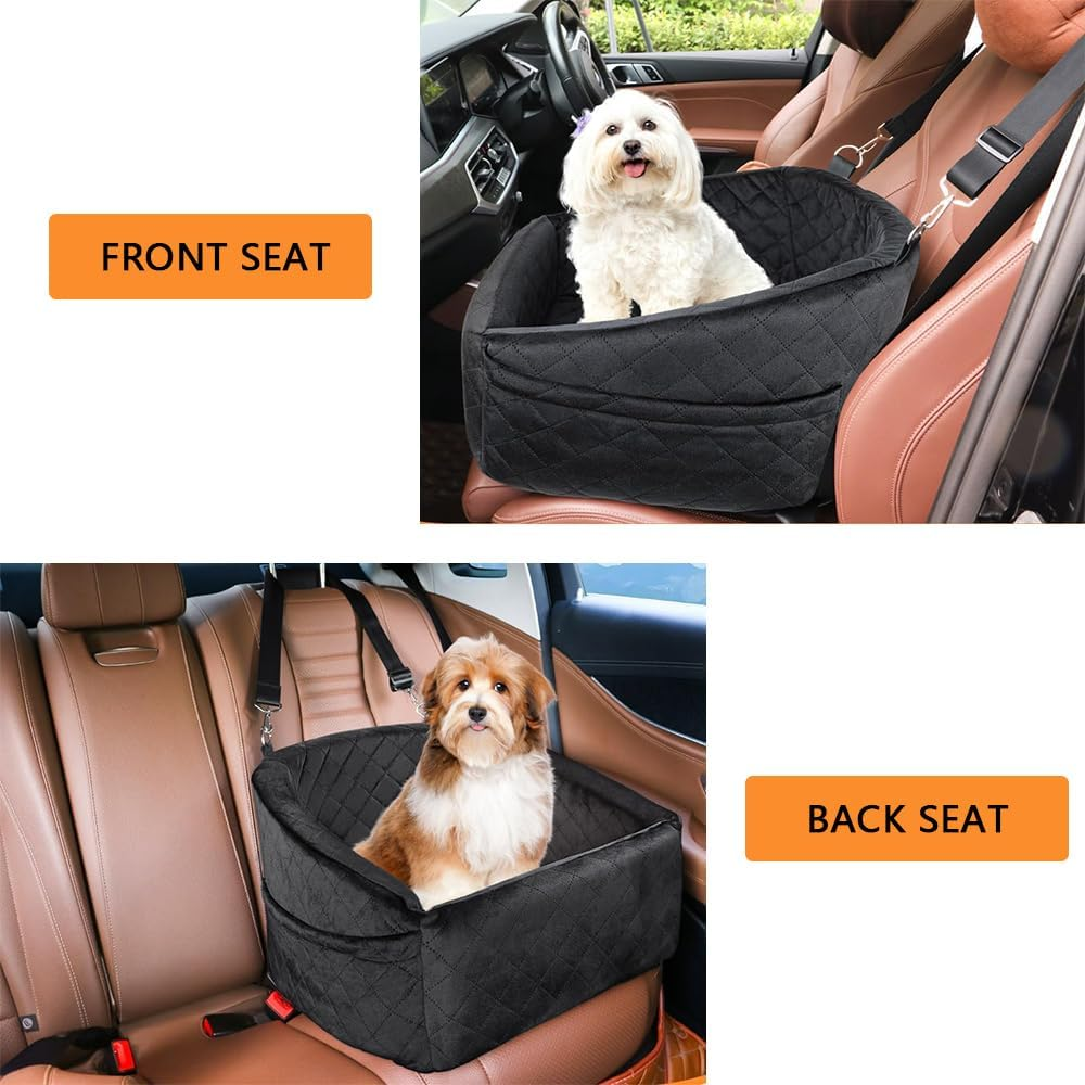 HYAVIA Dog Car Booster Seat for Small & Medium Dogs under 30Lbs with Safety Belt & Storage Pockets - Detachable Washable Travel Bed for Front & Back Seats (Black) image number 1
