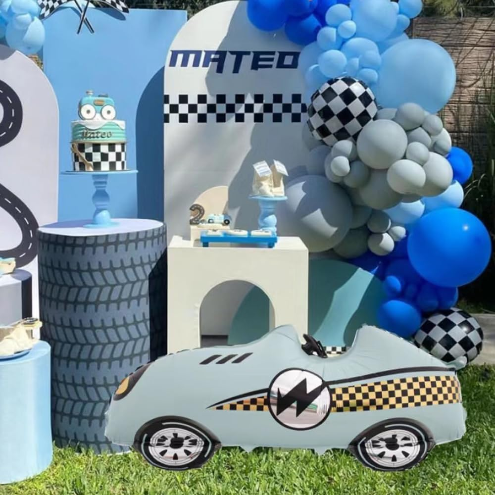 Race Car Balloons Racing Car Foil Balloon Birthday Party Decorations Race Car Theme Party Decorations Kids Boy Racing Party Supplies 2PCS (Blue and Pink) image number 3