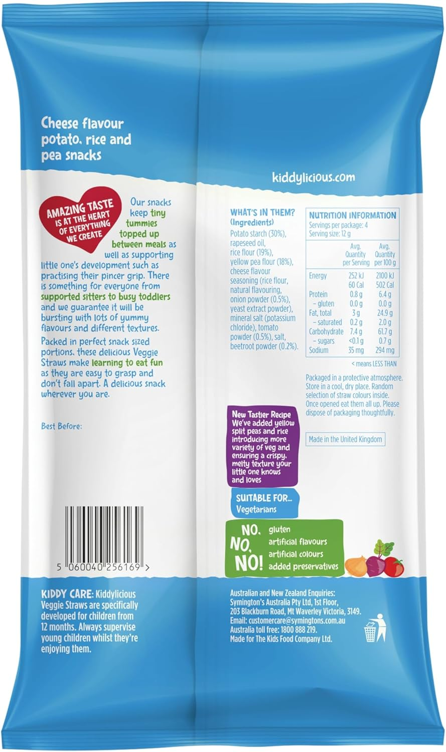 Kiddylicious - Cheesy Veggie Straws - Delicious Snacks for Babies - Suitable for 12+ Months - 4X12G - 48G image number 3