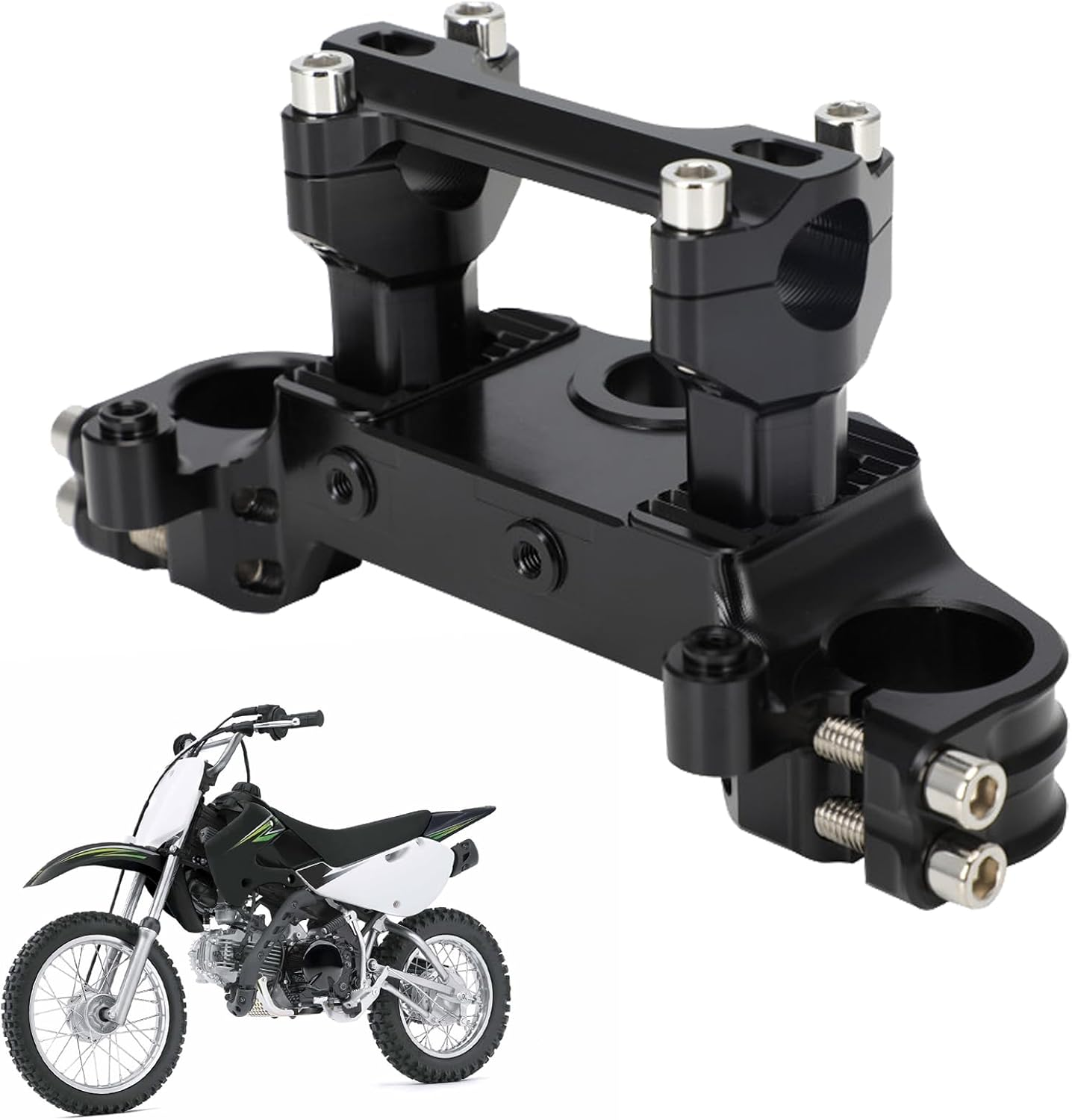 USTPO Motorcycle Top Triple Clamp 7/8" 22MM Upper Triple Tree Bar Mount with Risers Set CNC for KLX110 KLX 110 110L KLX110L 2002-2023 Black