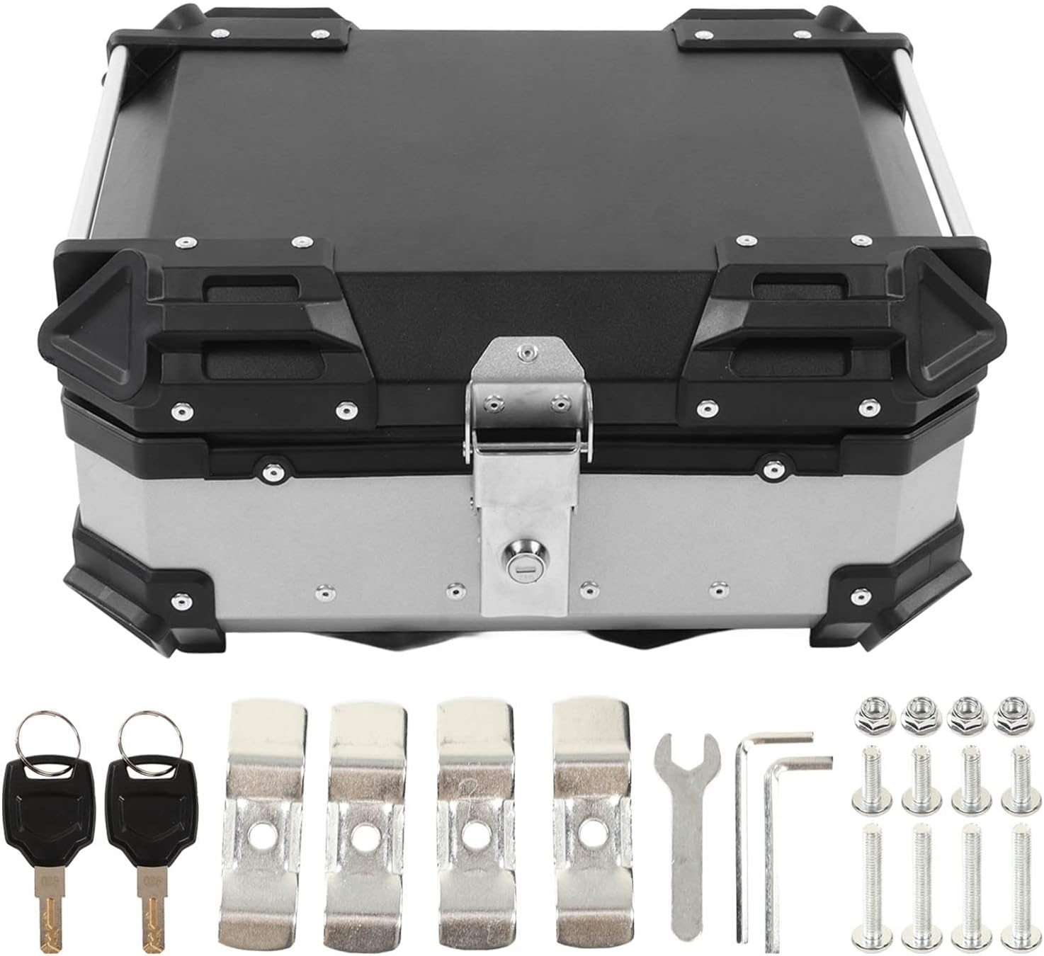 Motorcycle Luggage Box, High Strength Shockproof 25L Large Capacity Motorcycle Tail Case with Removable Base for Motorbike (Silver)