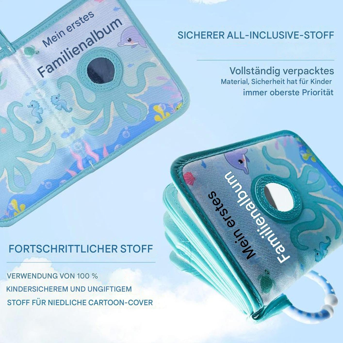 Baby Photo Book - First Fabric Photo Album, Soft Fabric Family Book | 4 X 6 Picture Holder Octopus Theme Photo Album for Baby Boy Girl, Keepsake Memory Book for Home Parents, Grandparents and Toddlers image number 1