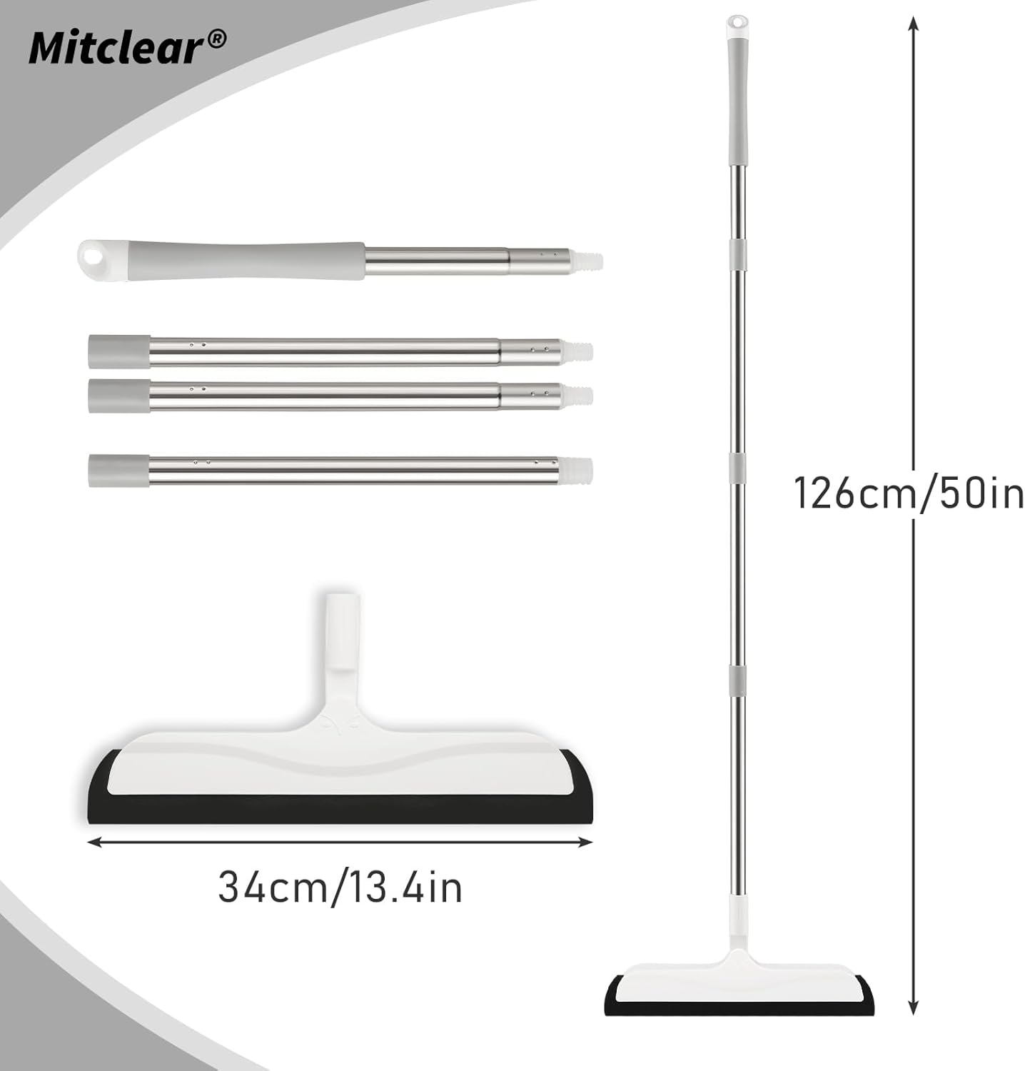 Mitclear Floor Squeegee with Adjustable Handle(50In), Foam Squeegee for Wet Room, Floor Water Cleaning Wiper for Bathroom Shower Kitchen Pet Hair image number 1
