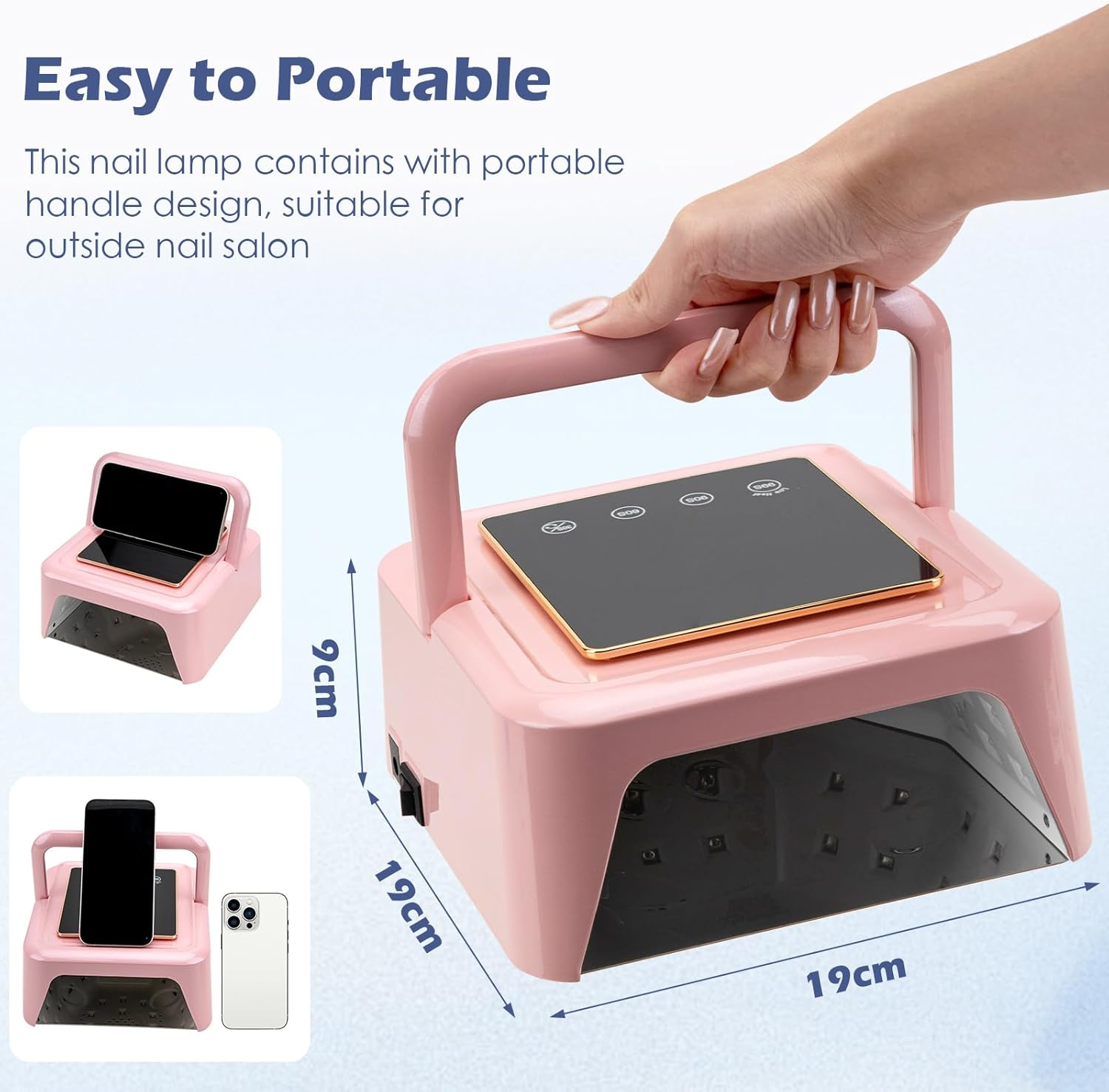 Madenia Rechargeable UV Nail Lamp: 108W Professional UV LED Nail Lamp for Gel Nails Polish - Cordless Nail Dryer Curing Lamp with 4 Timers Auto Sensor and LCD Display for Home & Nail Salon Use, Pink image number 6