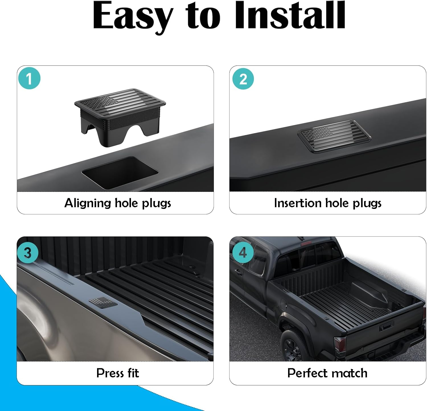 Ram 1500 American Flag Stake Pocket Covers, Rear Truck Bed Rail Stake Pocket Cover Compatible with Dodge 2019 2020 2021 2022 2023 2024 2025 Ram 1500 2500 Accessories(Set of 2,Black) image number 1