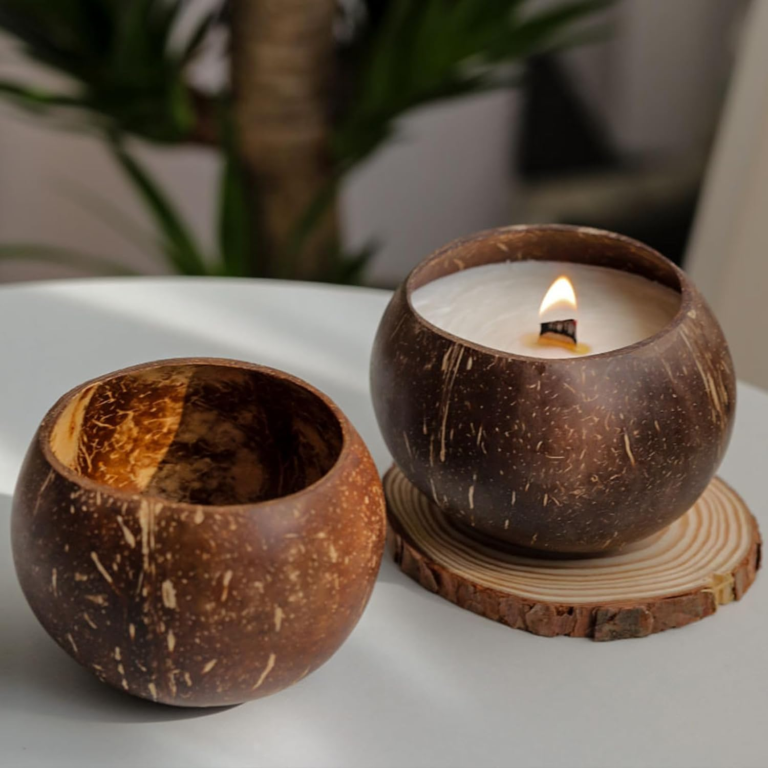 UPAUS Coconut Shell Candle, Natural Wood Wick, 10Oz Coconut Scented Soy Candle, Natural Coconut Shell, Ideal for Home and Beach D&eacute;cor, Aromatherapy Candle with Organic Coconut Shell image number 3