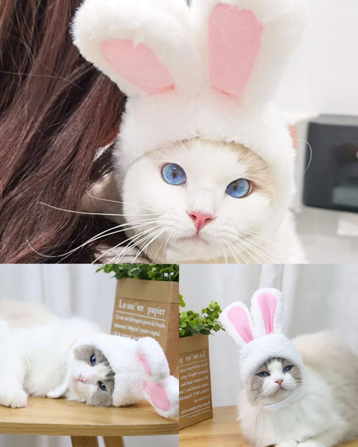 Zeayebsr Pack of 2 Cat Hat, Cute Pet Hat, Cat Costume with Rabbit Ears, Bunny Costume for Cats and Puppies, Halloween Easter Cosplay Christmas Party Costume Headwear for Pet image number 5
