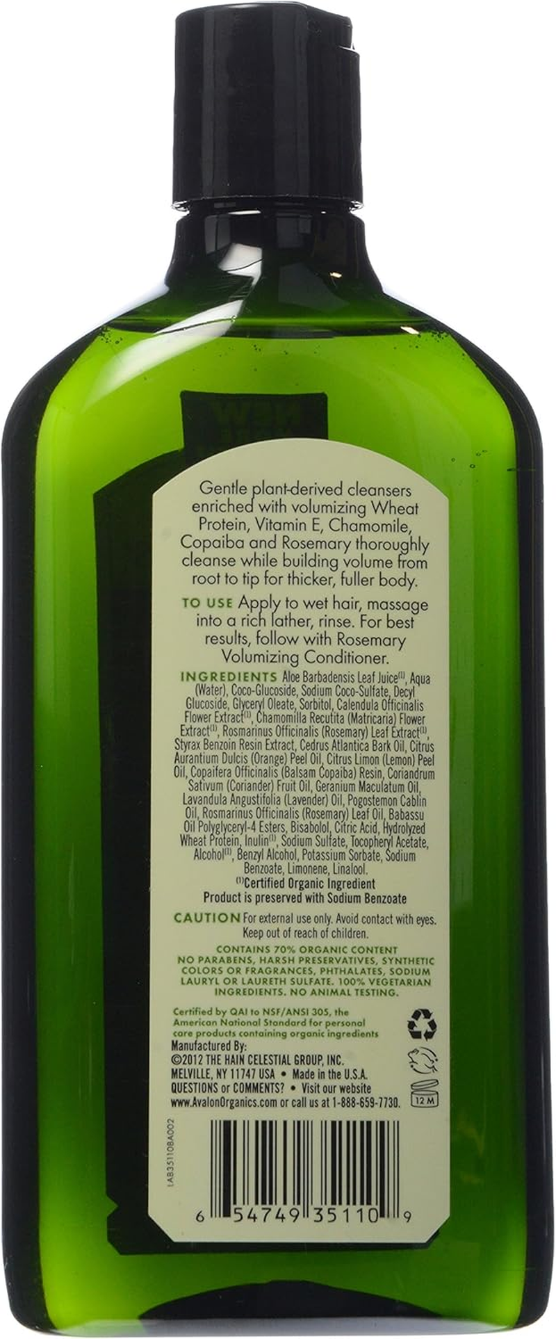 Avalon Organics Volumizing Rosemary Shampoo 325 Ml image number 3