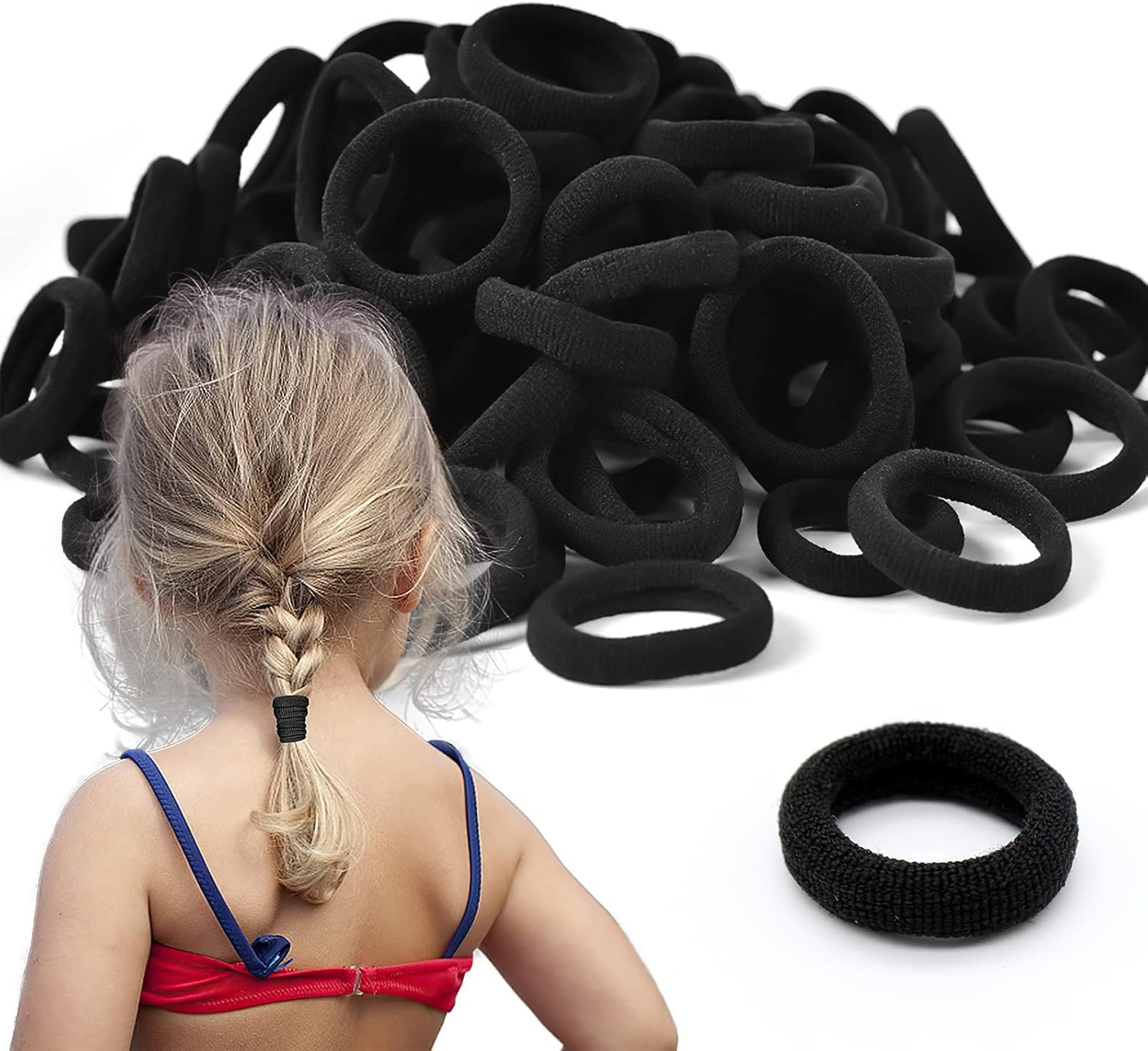 Ondaring 100Pcs Baby Hair Ties, Black Elastic Hair Bands Seamless Toddler Kids Hair Accessories, Mini Ponytail Holders for Girls and Kids (Black)
