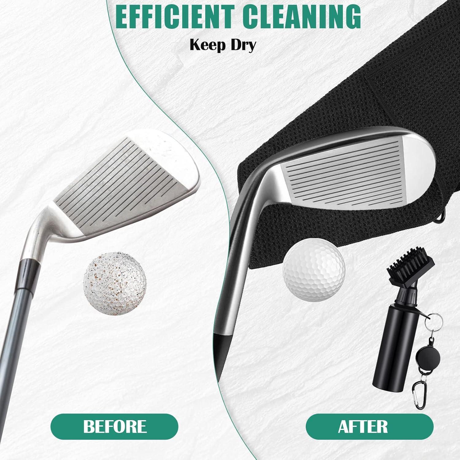 Wettarn 2 Pcs Golf Clubs Cleaner Brush with Microfiber Waffle Pattern Tri Fold Golf Towel, 4 Ounces of Squeeze Water Bottle and Nylon Retractable Aluminum Buckle (Black Towel + Black Brush) image number 2