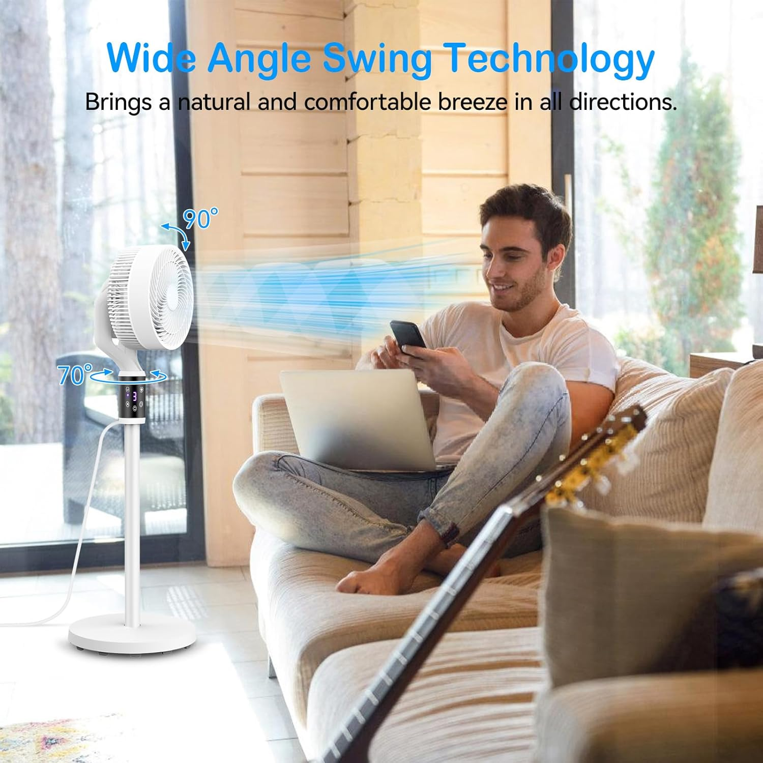 Pedestal Fan, 40'' Oscillating Standing Fan with Remote Control, Adjustable Height Air Circulation Floor Fan, Timer, 6 Speeds Adjustable Stand Fan for Home, Bedroom, Dormitory, Office image number 5