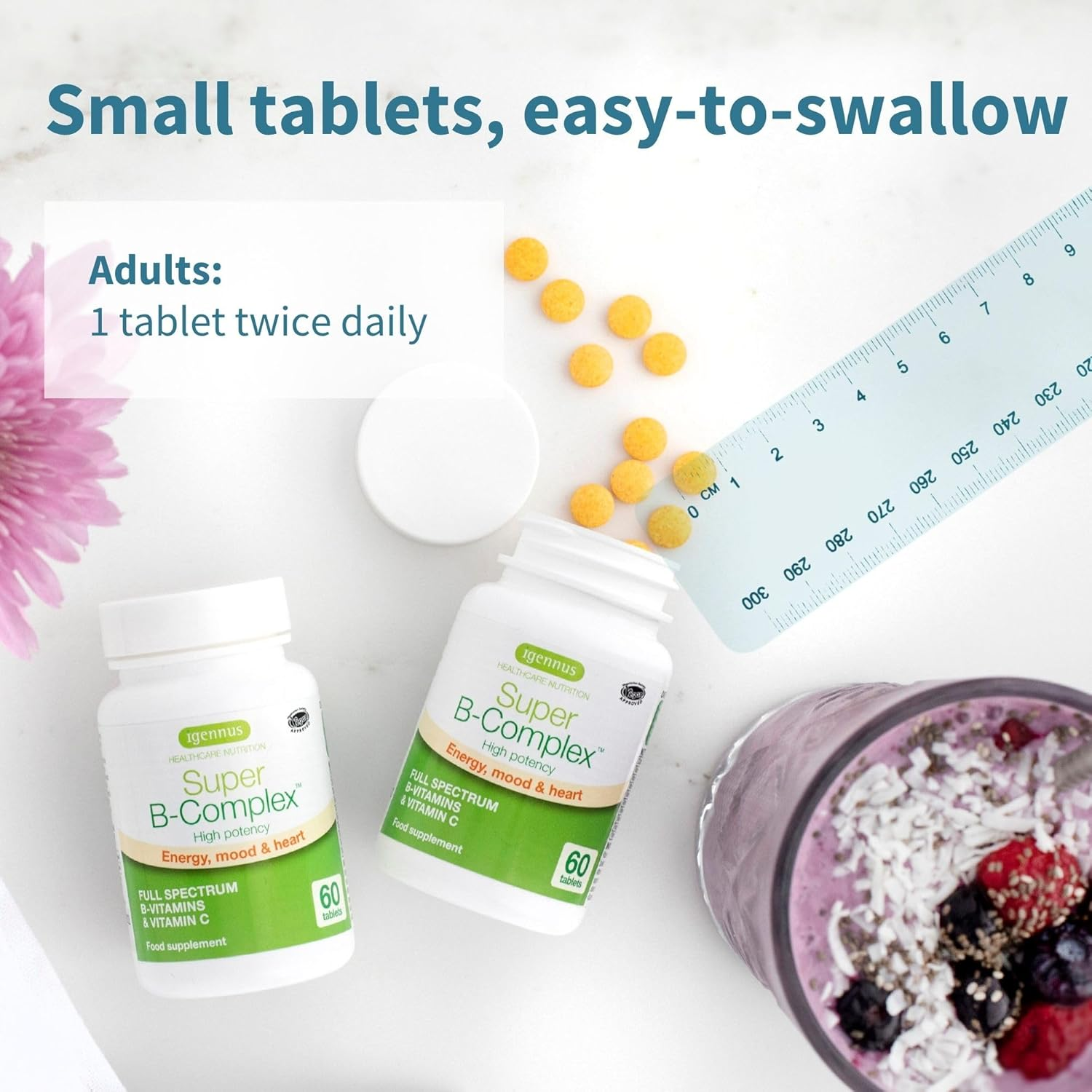 Super B-Complex &ndash; Methylated Sustained Release B Complex & Vitamin C, Folate & Methylcobalamin, Vegan, 180 Small Tablets image number 1