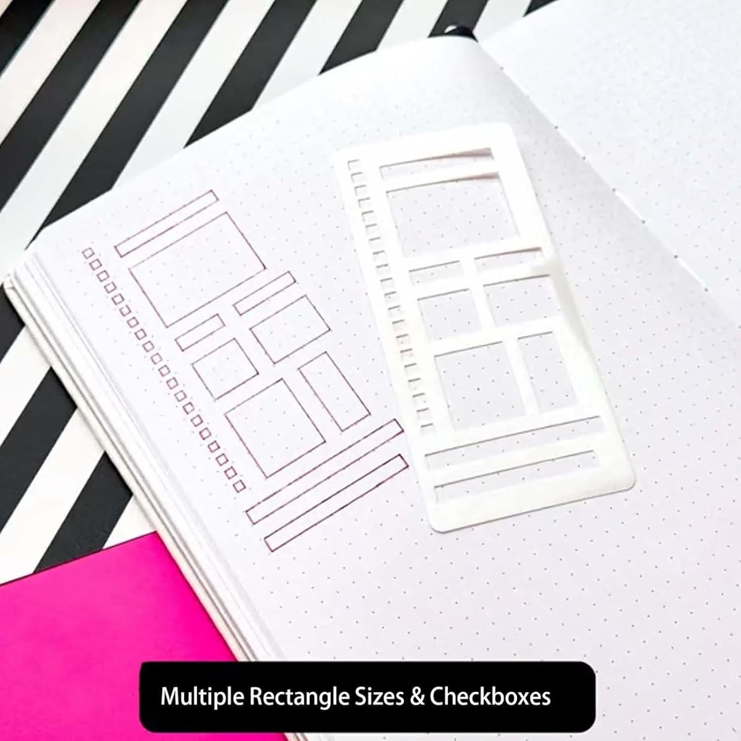 Handmade Flexible Record Template, Planner Stencils Handmade Flexible Record Template, 3-Pack Bulletjournal Stencils, Versatile Drawing Templatekit for Drawing Rectangle Checkboxes (A) - 3 Set image number 3