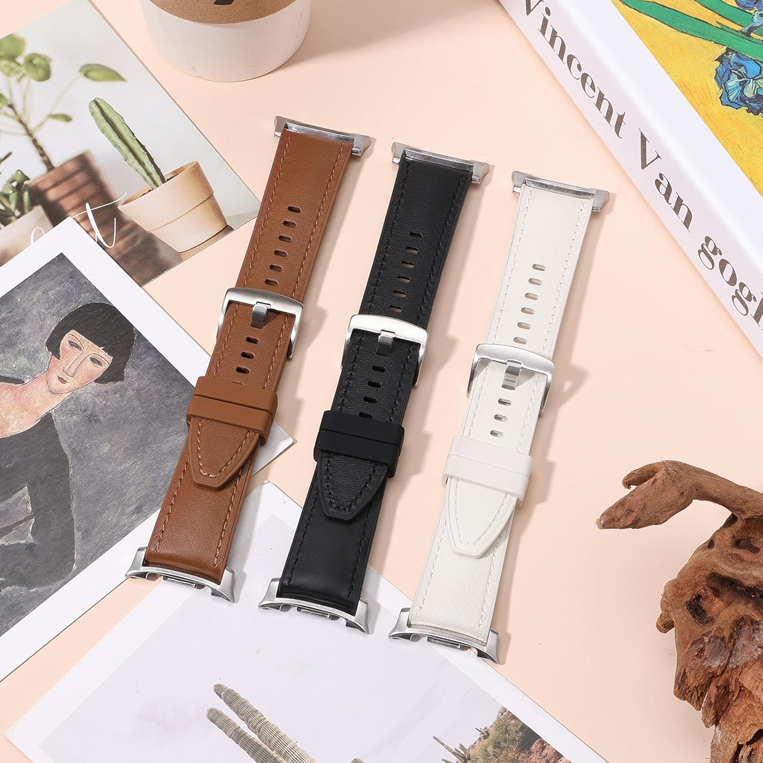 HAYONLIY Leather Band Compatible with Samsung Galaxy Watch 8 40Mm 44Mm/Galaxy Watch 8 Classic 46Mm, Genuine Leather Outer & Silicone Inner Sport Adjustable Replacement Strap for Men Women - Black image number 4