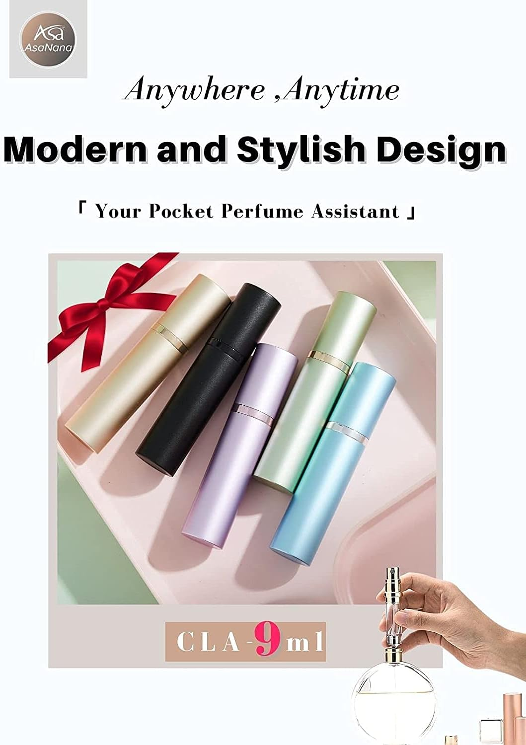 Asanana Perfume Atomiser, Refillable & Travel Size Perfume Bottle, 9 Ml (P9-Silver) image number 5