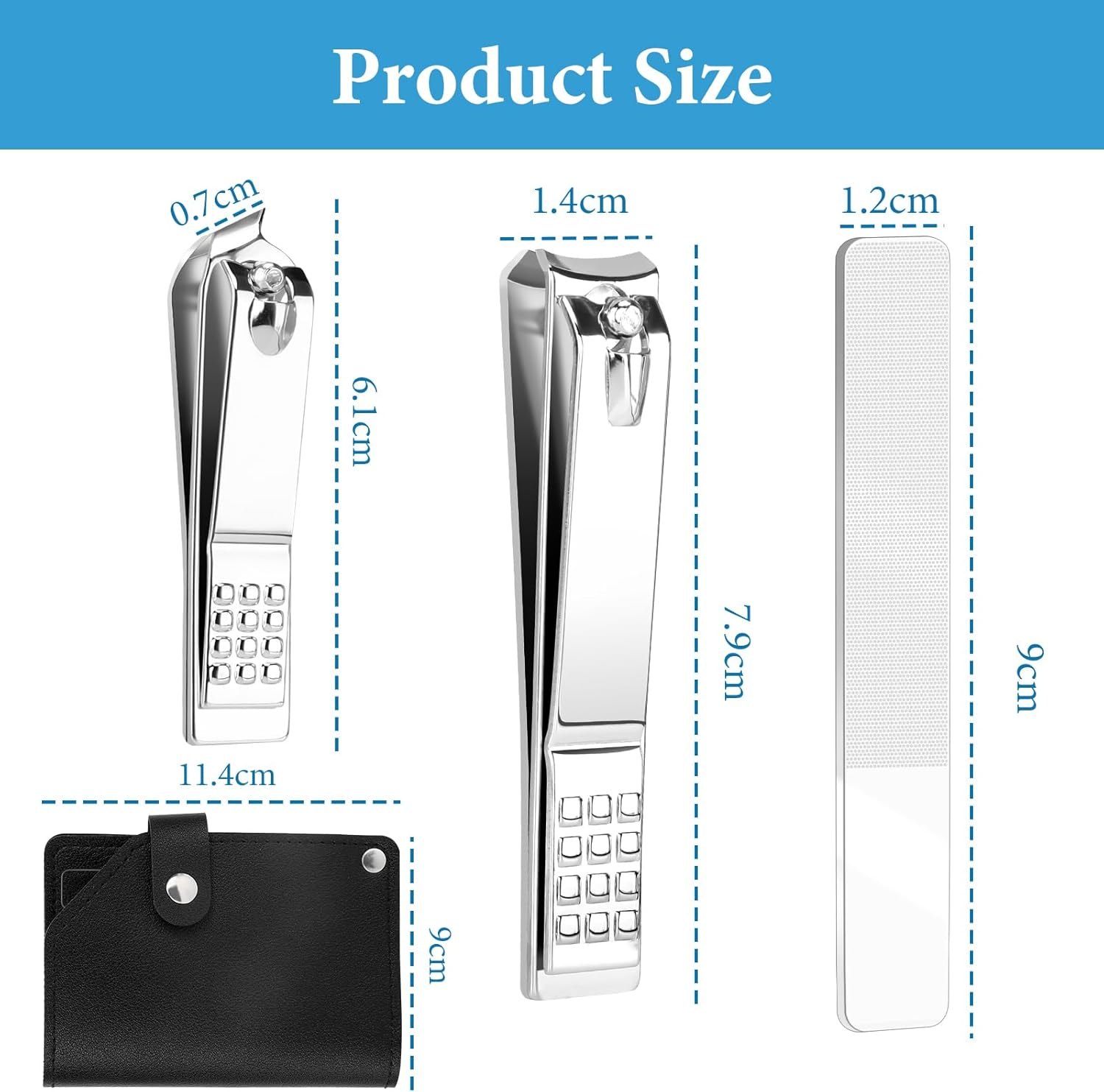 Euqvunn 3 Pcs Nail Clippers Set, Toe Nail Clippers for Thick Nails, Toenail Clippers with Nail File and Angled Fingernail Clippers, Carbon Steel Nail Cutter for Men Women Seniors image number 1