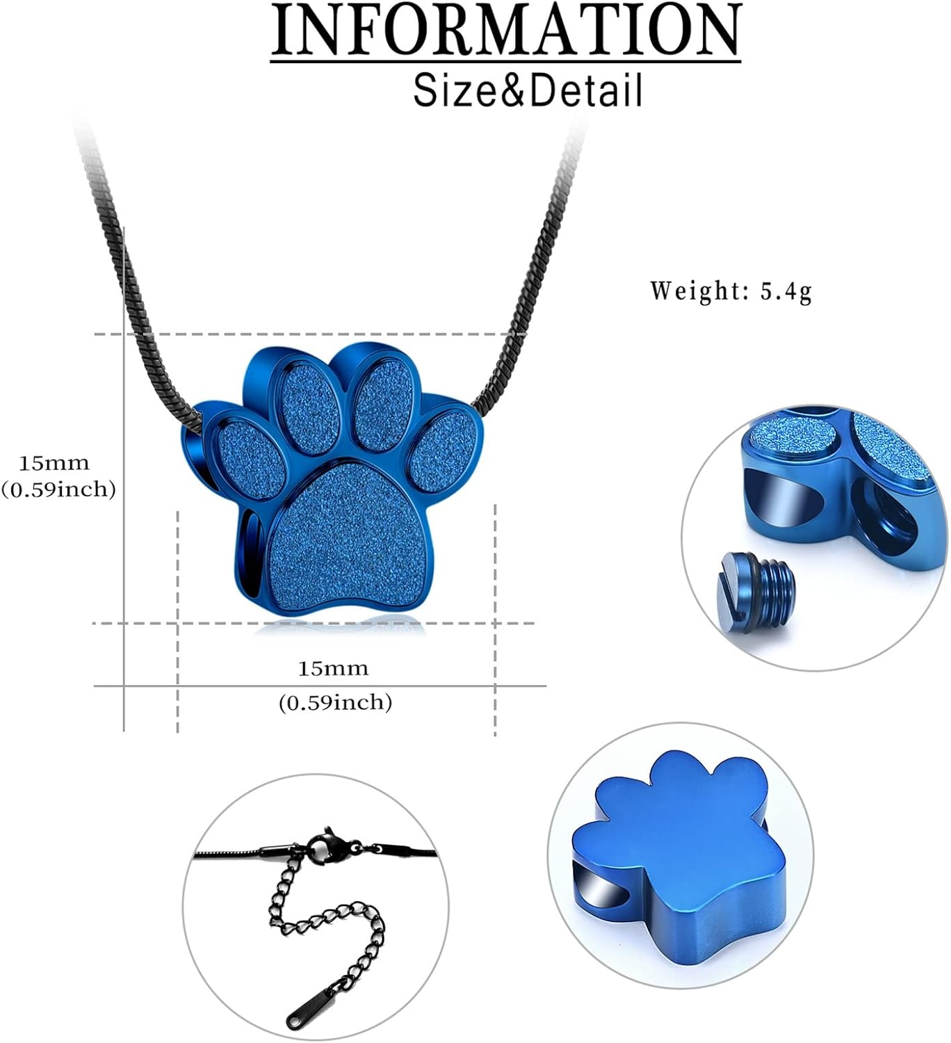 Paw Print Urn Necklace for Ashes Pet Paw Cremation Jewelry Ashes Necklace Keepsake Memorial Jewelry for Pet/Dog'S/Cat'S Ashes Pendant Gifts for Men/Women - Black image number 6